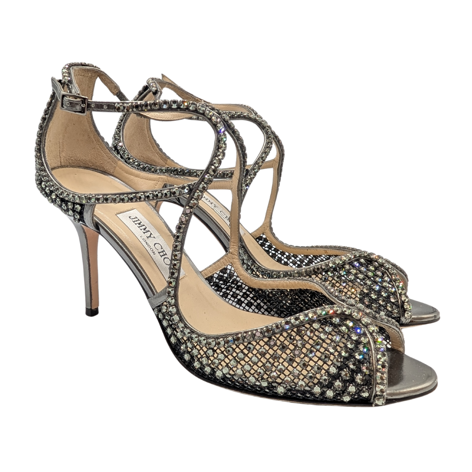 Jimmy Choo Metallic Swarovski Crystal Mesh Heels Size 39.5