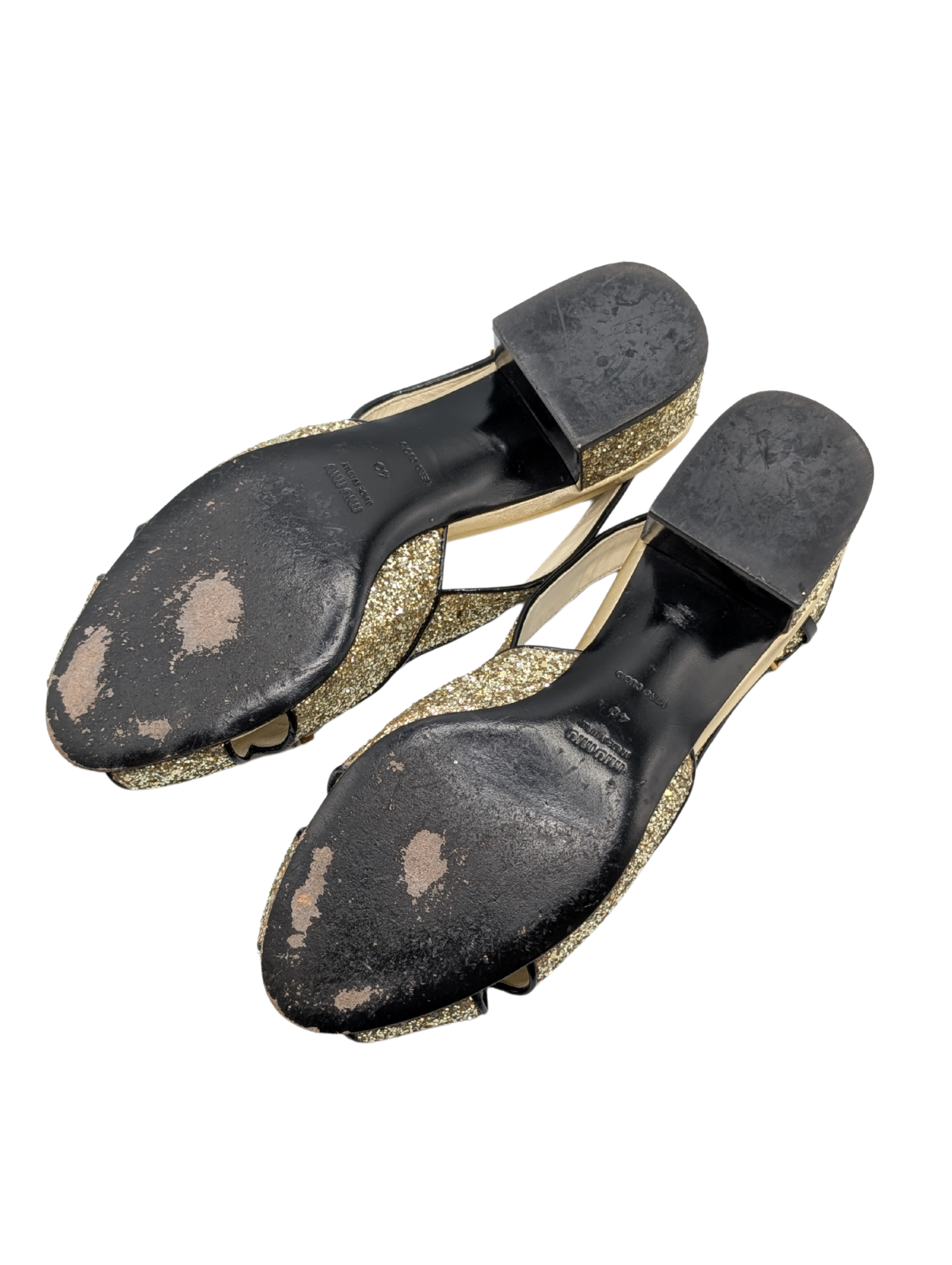 Miu Miu Gold Glitter Crystal Slingback Sandals Size 40