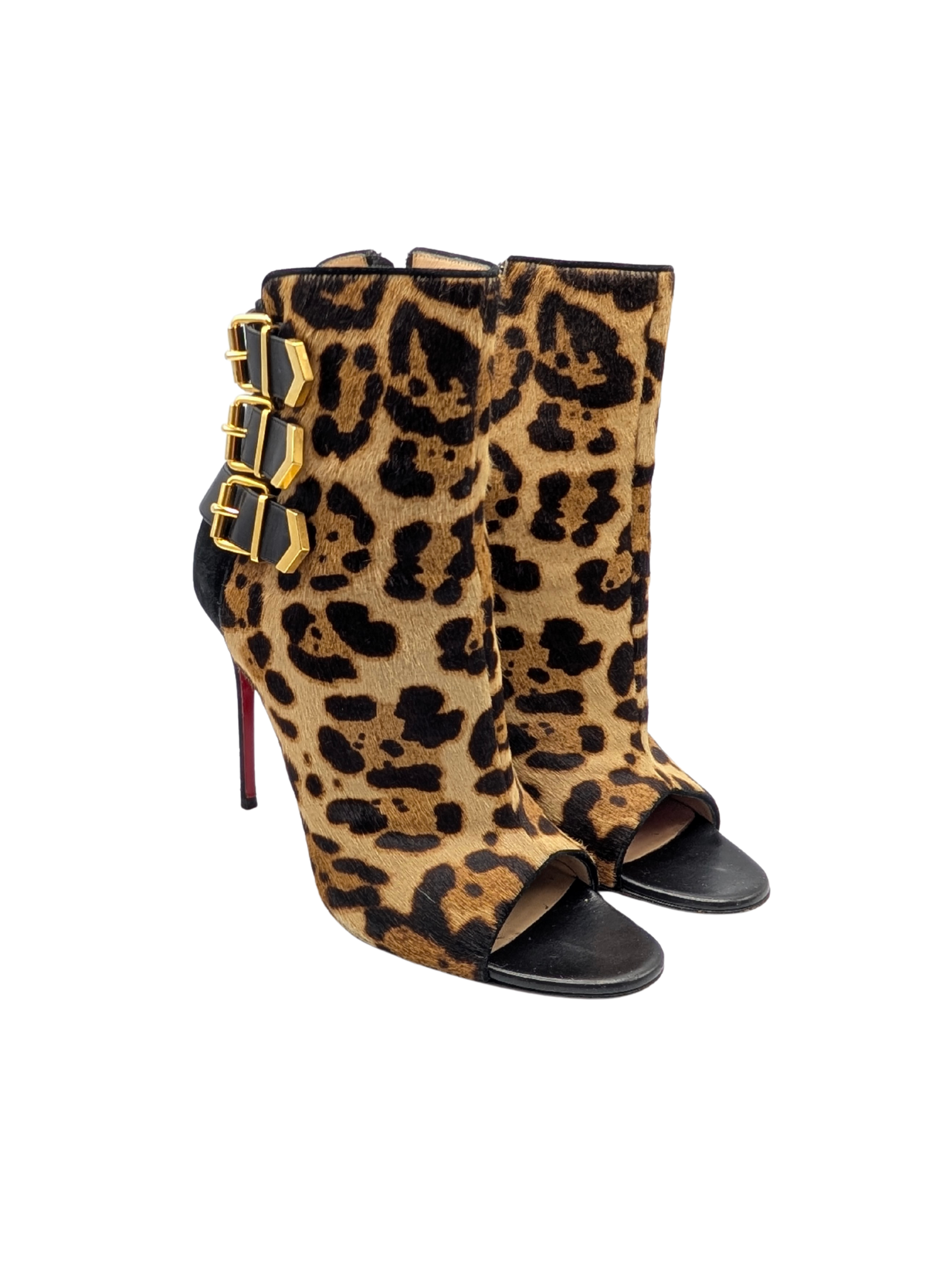Christian Louboutin Black Leopard Triboclou Ankle Booties Size 39
