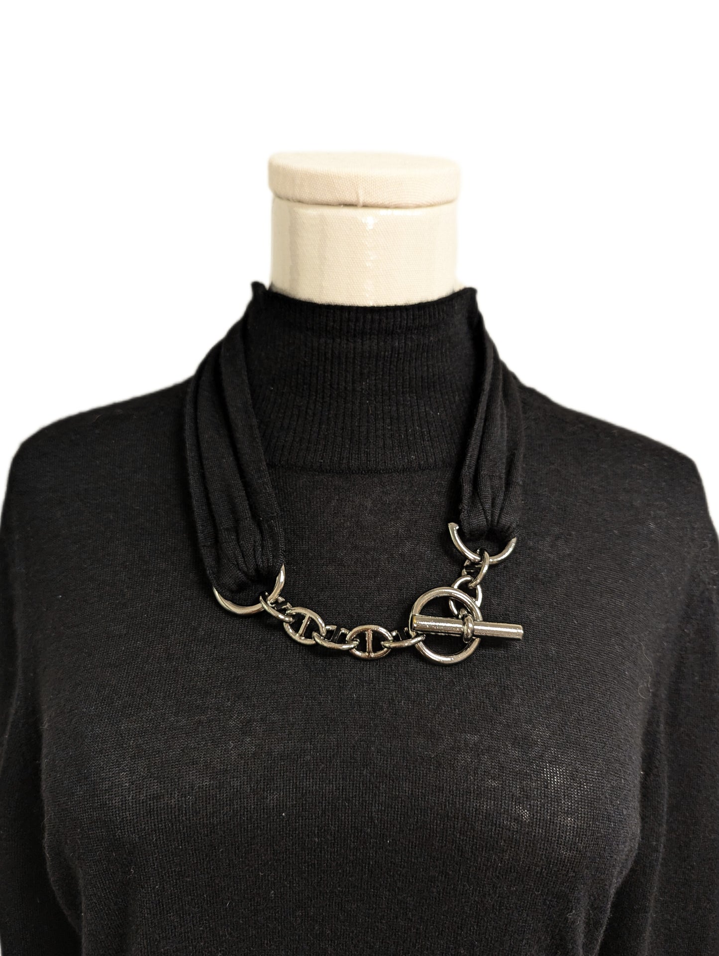 Hermès Black Cashmere Silk Chain D'Ancre Chain Mock Turtleneck Jean Paul Gaultier Fall 2007 Size 42