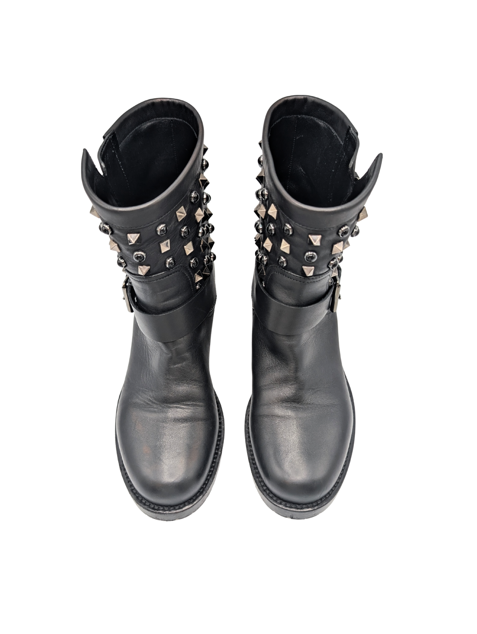 Valentino Garavani Black Leather Rockstud Combat Boots Size 37