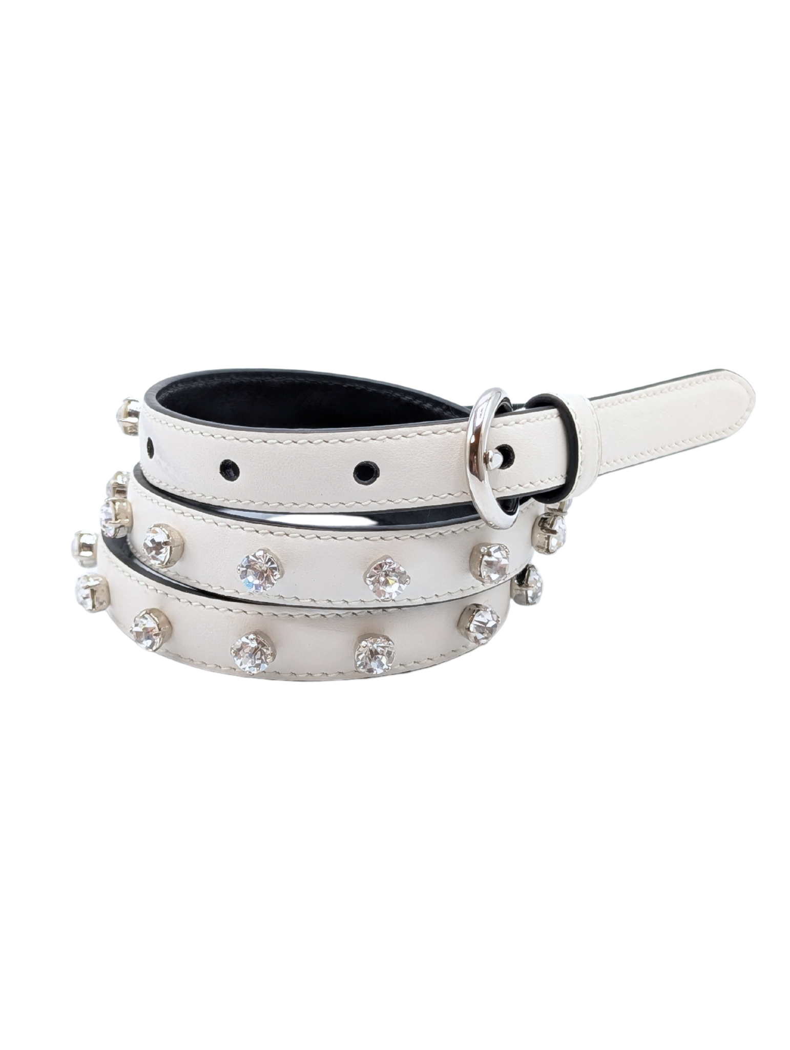 Miu Miu Cream Leather Crystal Belt Size 32/80