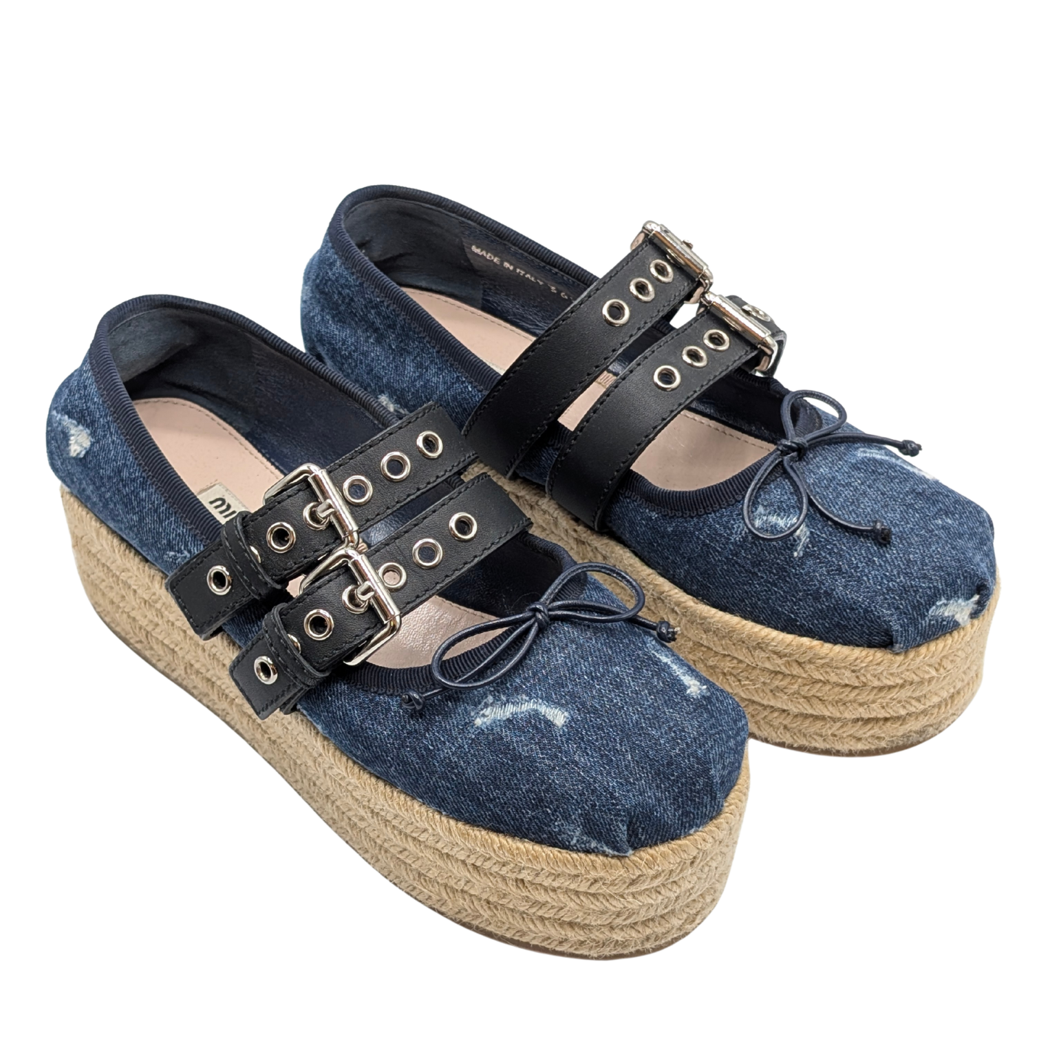 Miu Miu Denim Mary Jane Punk Espadrille Platforms Size 36.5