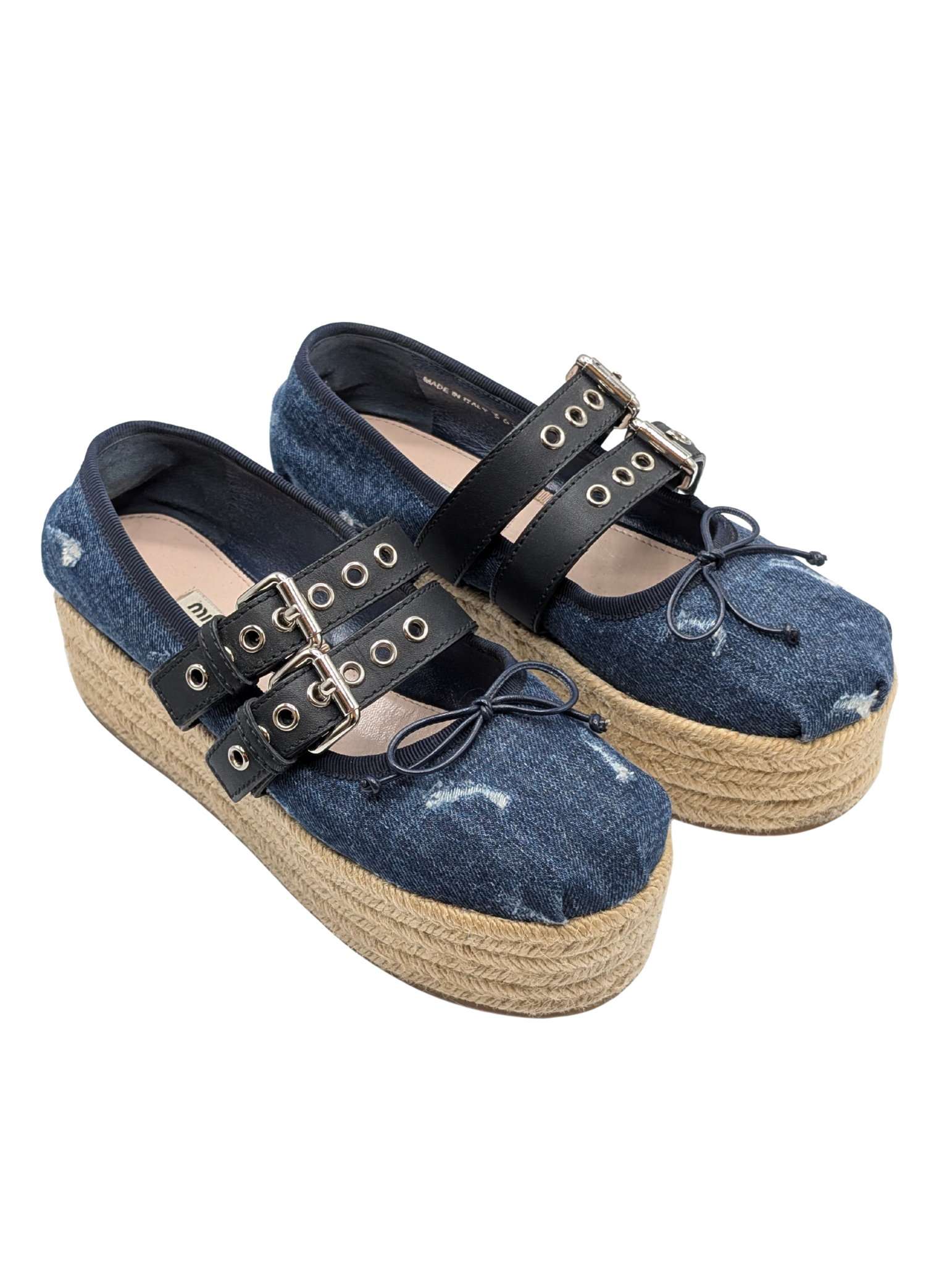 Miu Miu Denim Mary Jane Punk Espadrille Platforms Size 36.5
