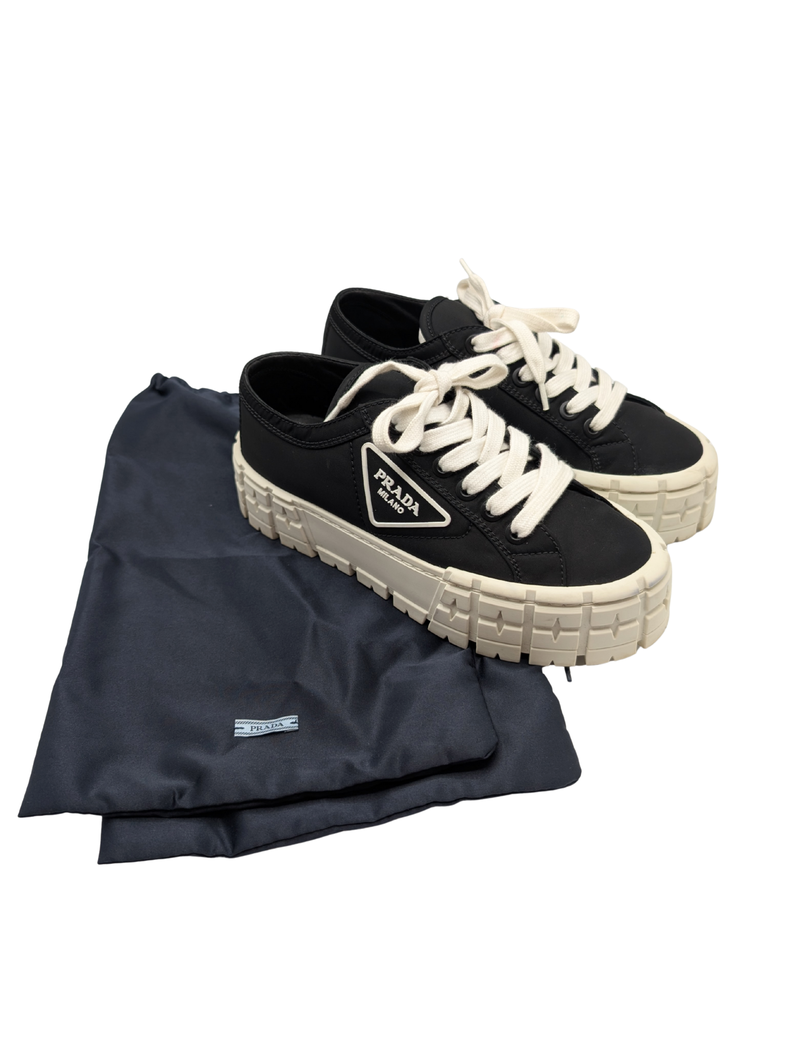 Prada Black Nylon Gabardine Double Wheel Sneakers Size 38