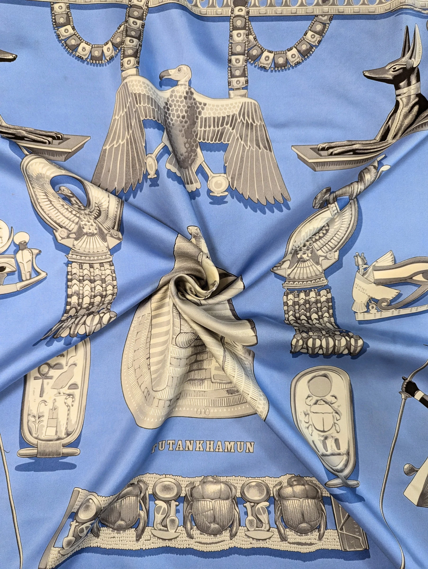 Hermès Blue Tutankhamun Silk Scarf 90cm