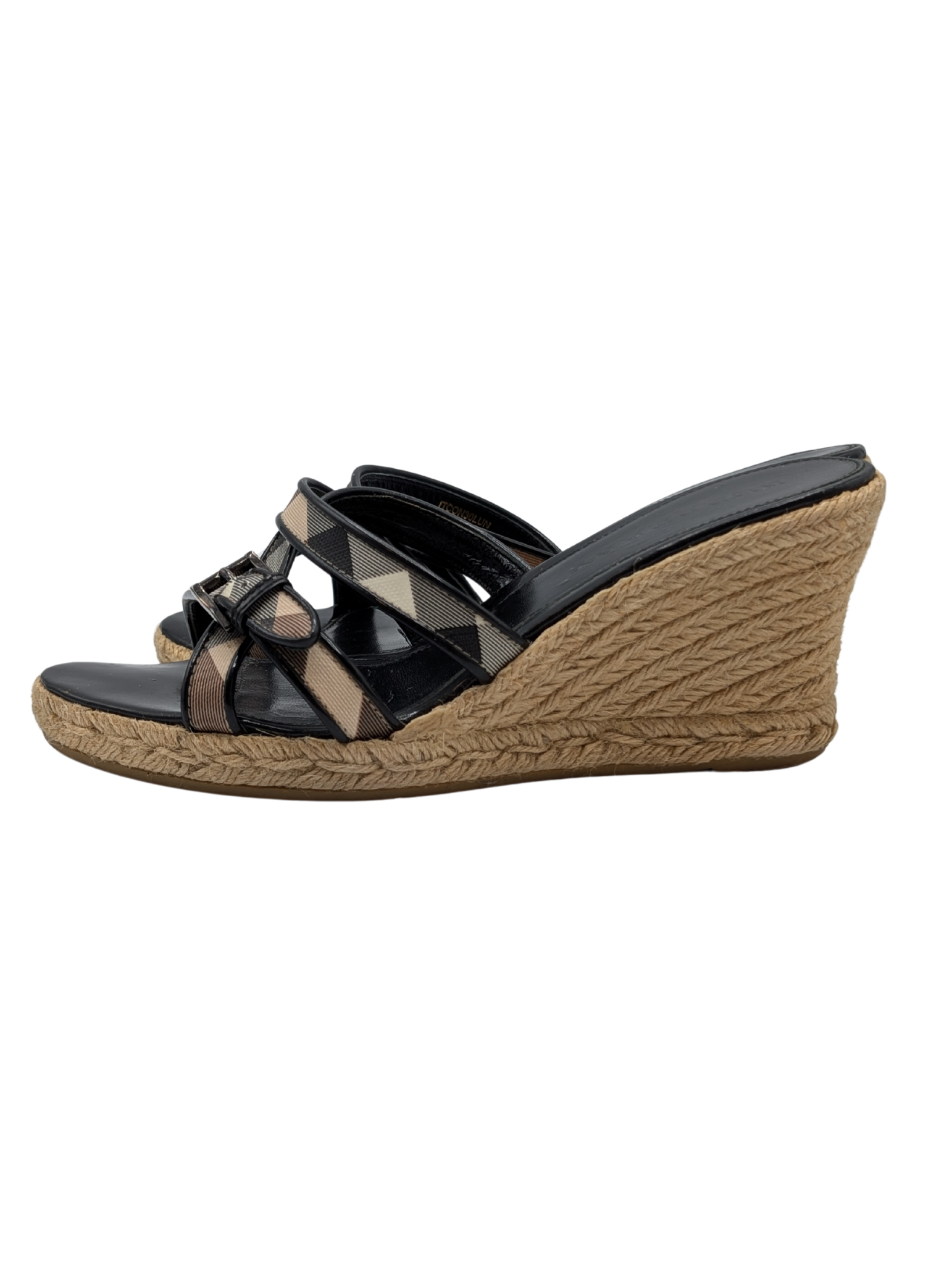 Burberry Check Black Espadrille Wedge Sandals Size 40