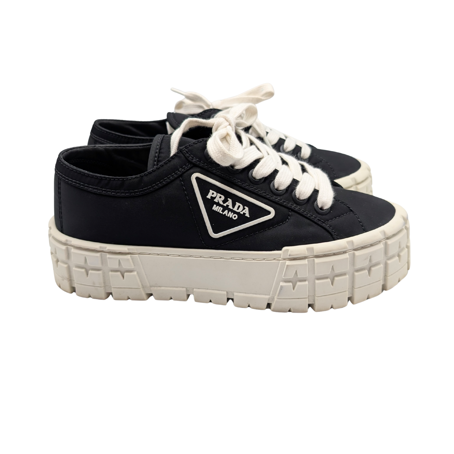 Prada Black Nylon Gabardine Double Wheel Sneakers Size 38