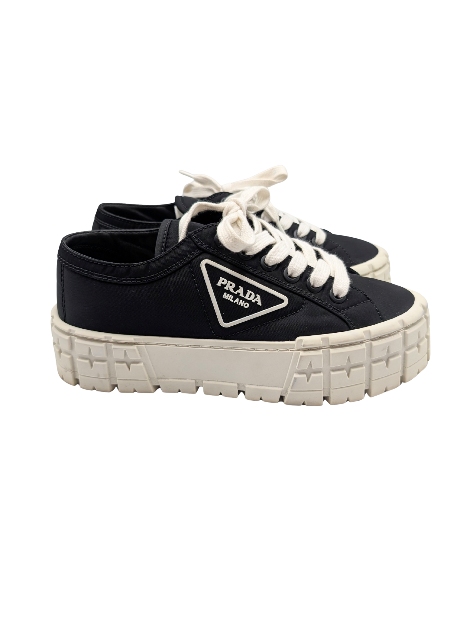 Prada Black Nylon Gabardine Double Wheel Sneakers Size 38