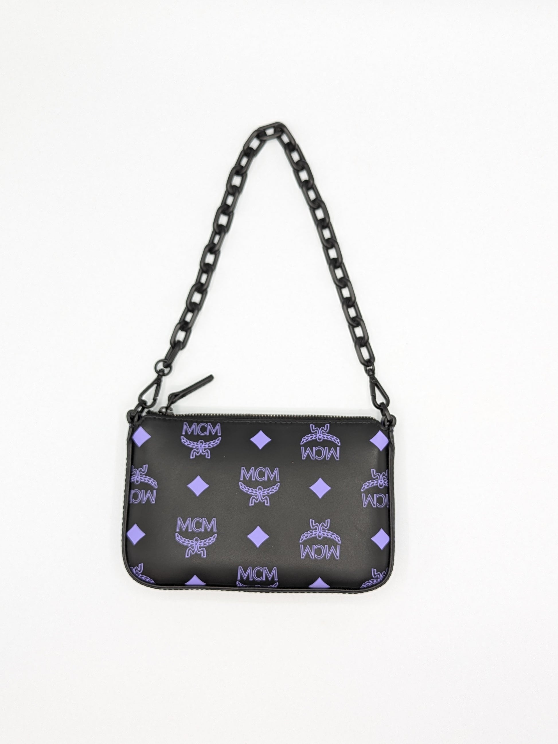 MCM Black Purple Color Splash Pouch On Chain Dahlia Mini Crossbody