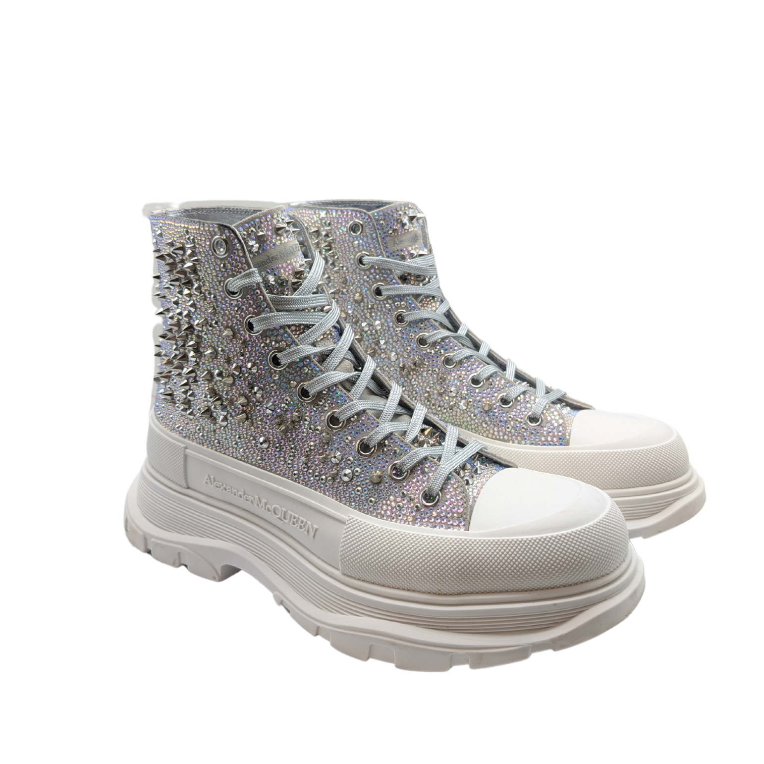 Alexander McQueen Treadslick Spike Crystal High Top Sneaker Men Size 44 D