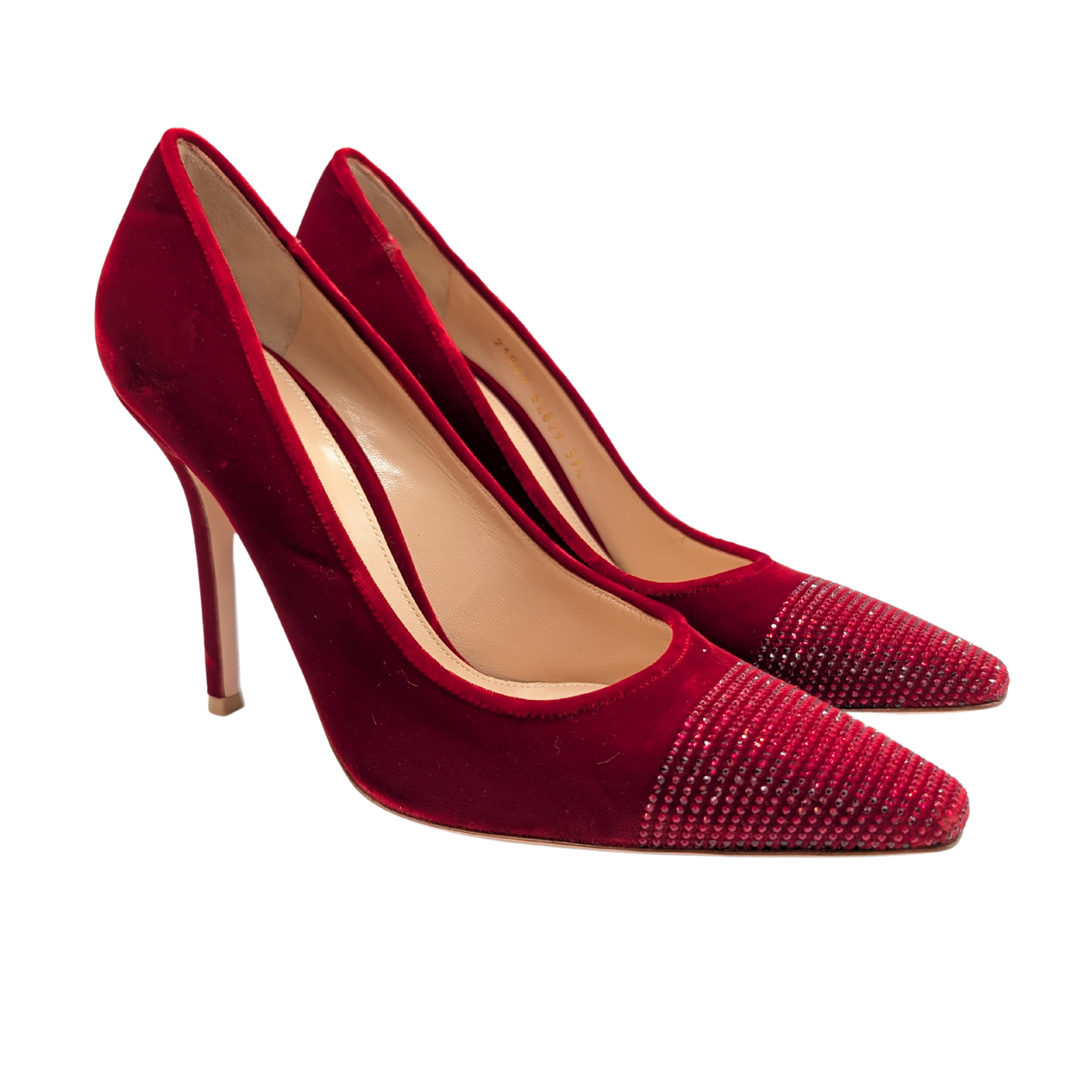 Gianvito Rossi Red Suede Crystal Pumps Size 39.5