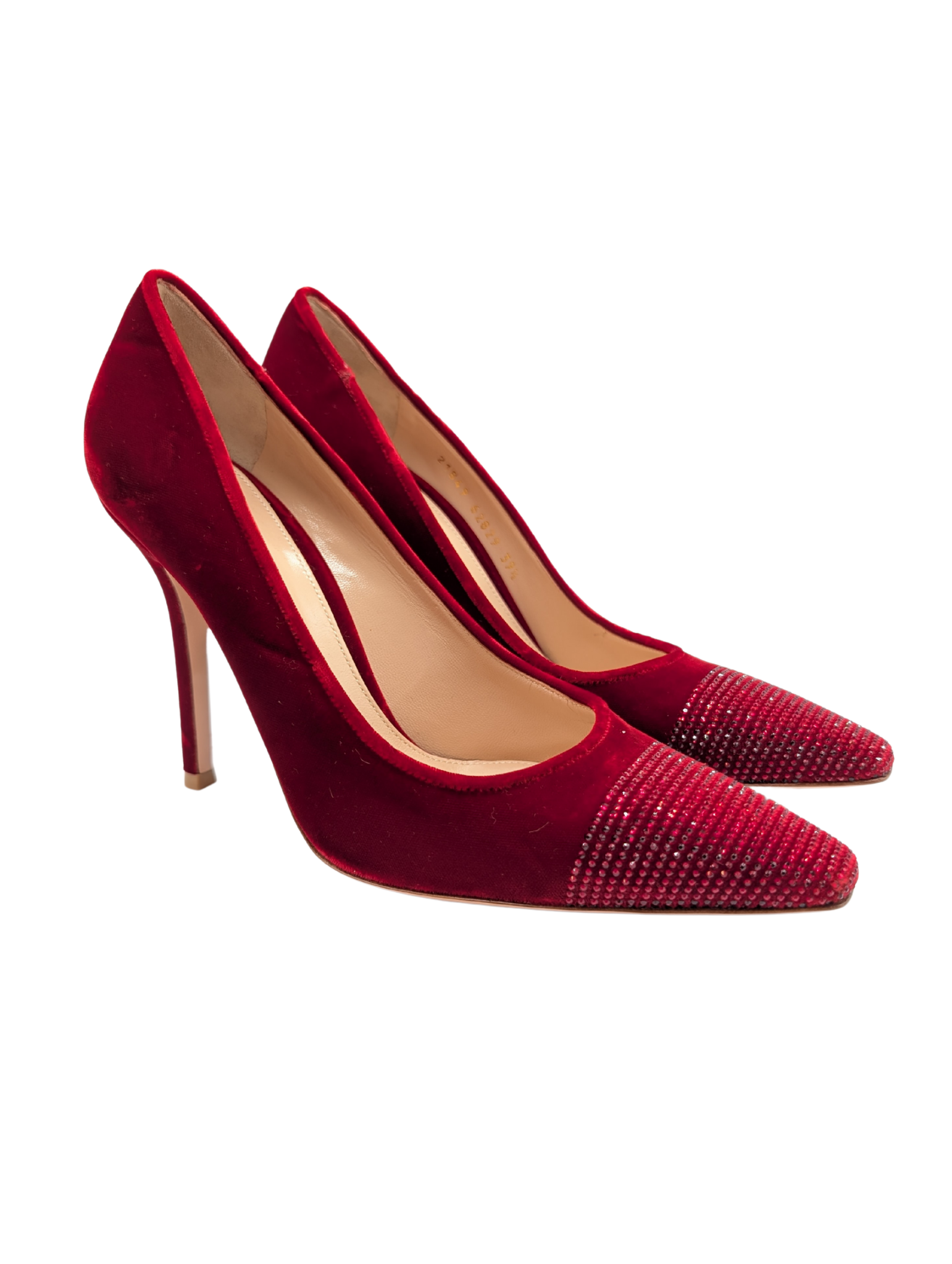 Gianvito Rossi Red Suede Crystal Pumps Size 39.5