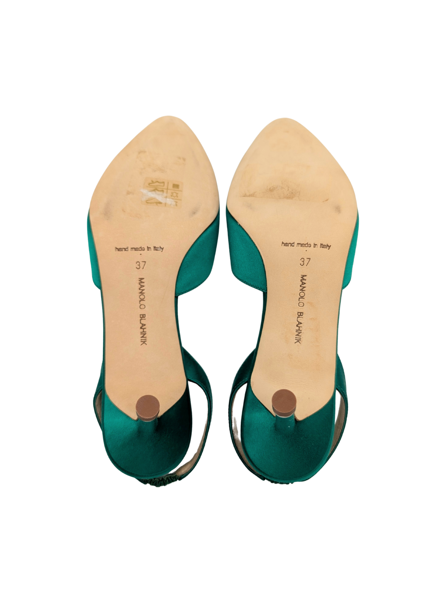 Manolo Blahnik Green Satin Hangisi 50 Slingback Pumps Size 37