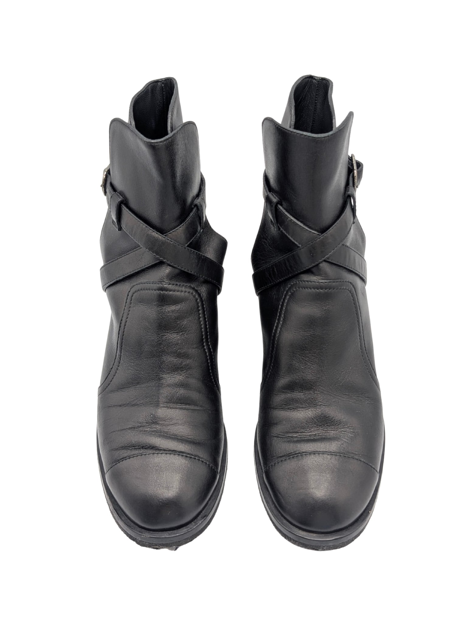 Chanel Black Leather Spring Summer 2014 Ankle Moto Boots Size 39