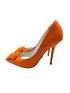 Versace Orange Patent La Medusa Pointed Pumps Size 37.5 Spring 2021