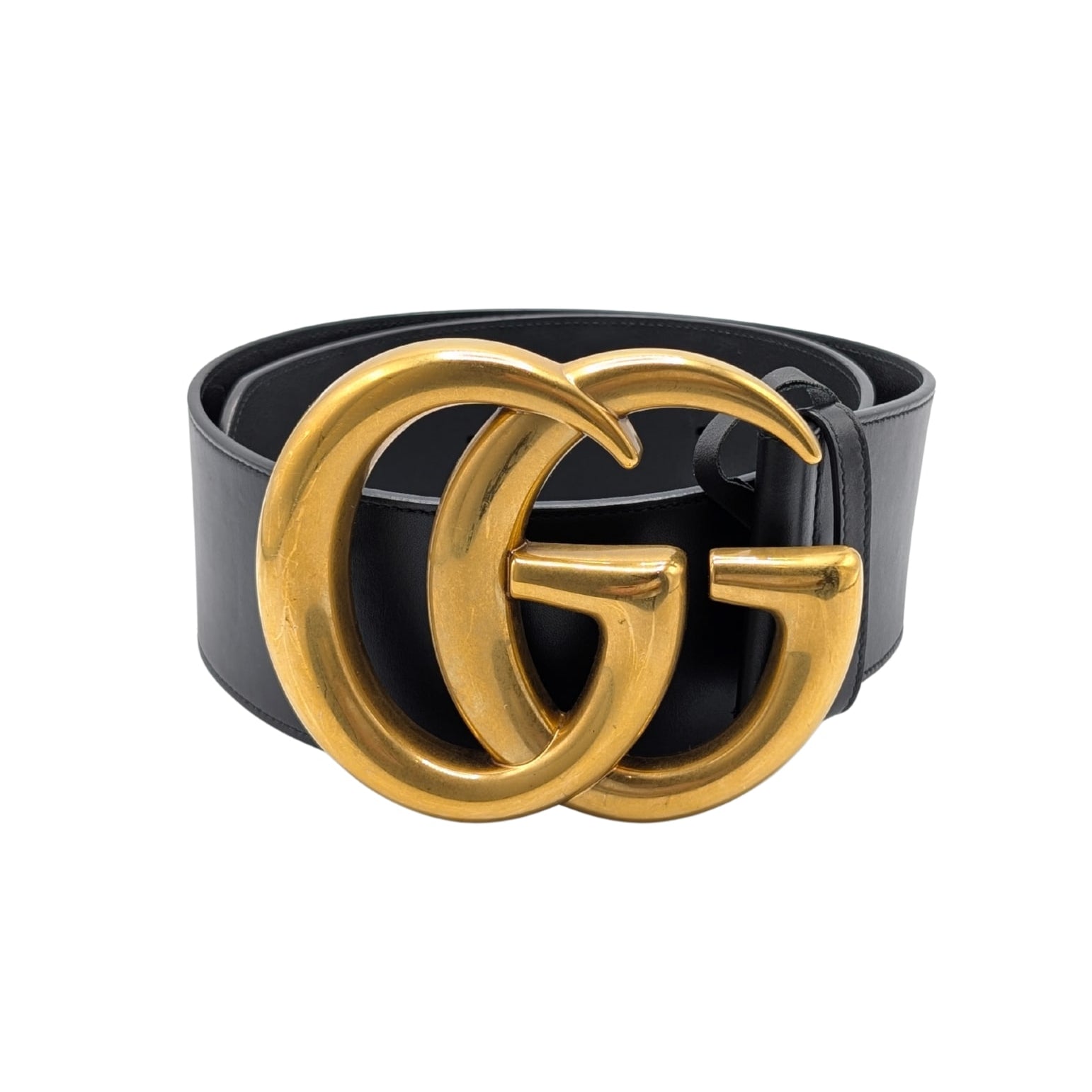 Gucci Black Leather GG Marmont Extra Wide Belt Size 85/34