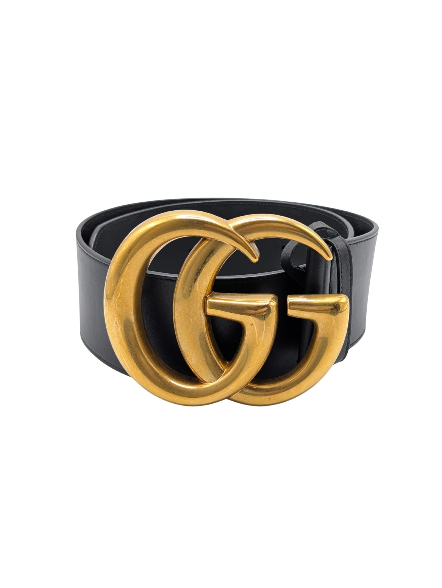 Gucci Black Leather GG Marmont Extra Wide Belt Size 85/34
