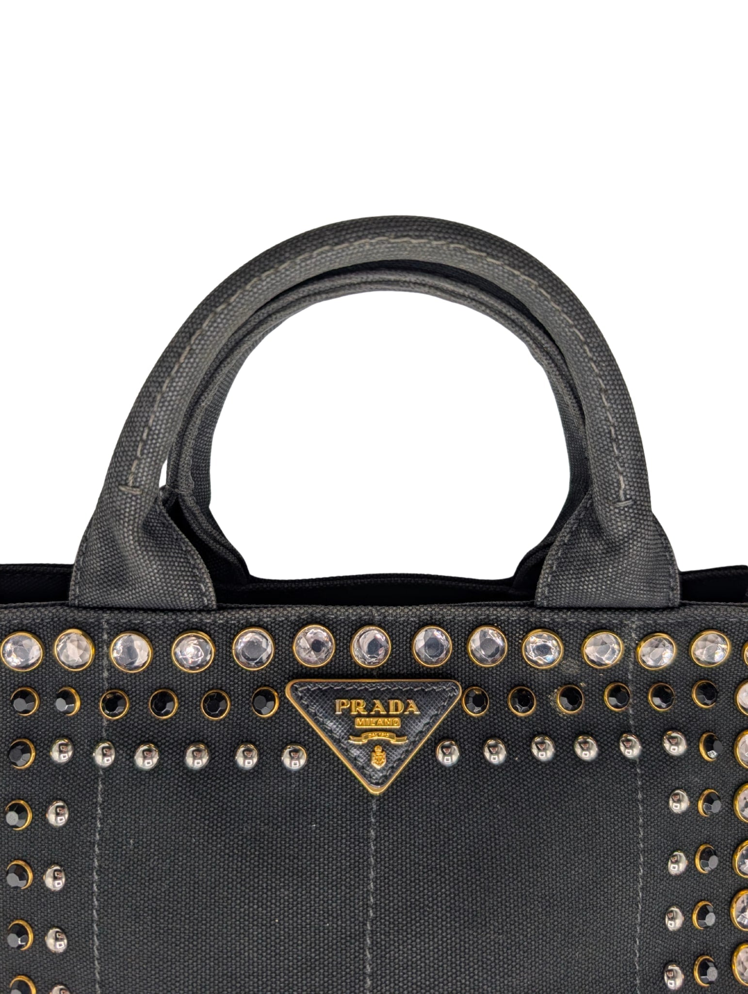 Prada Black Canapa Crystal Studded Tote