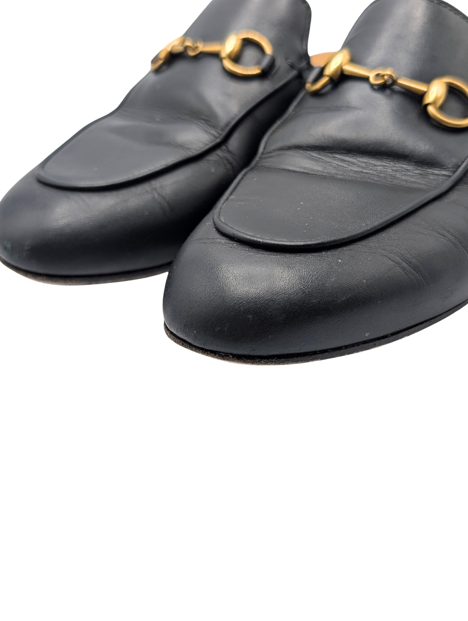 Gucci Black Leather Princetown Horsebit Mules Size 36.5