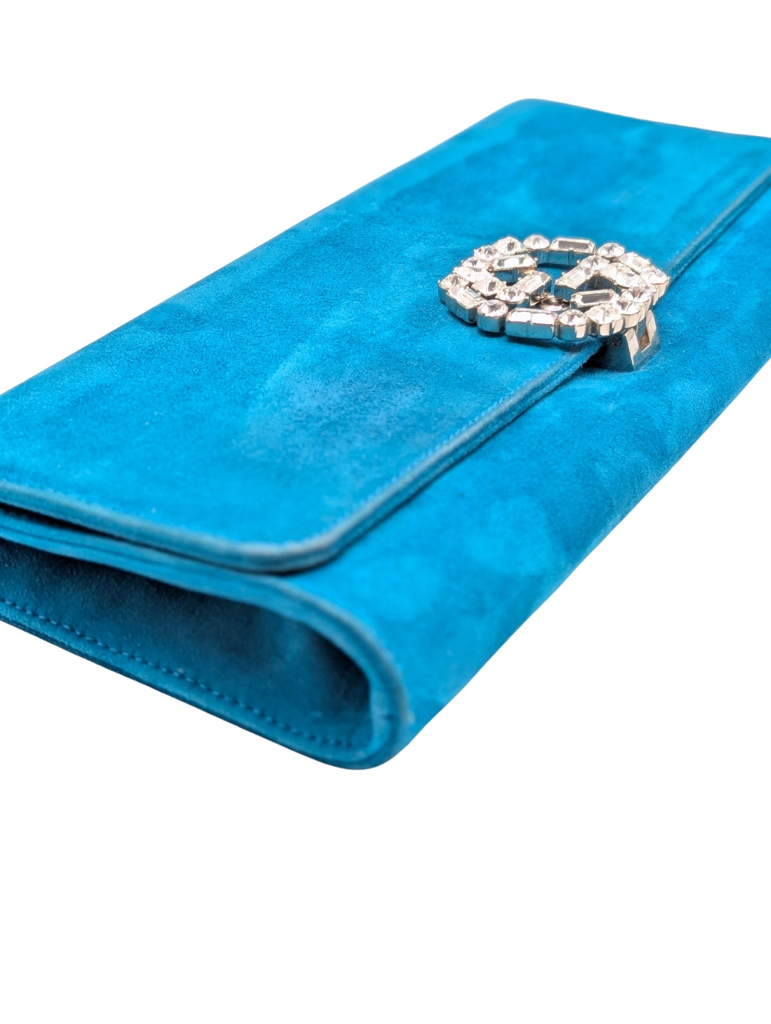 Gucci Broadway Teal Suede Swarovski Crystal Clutch
