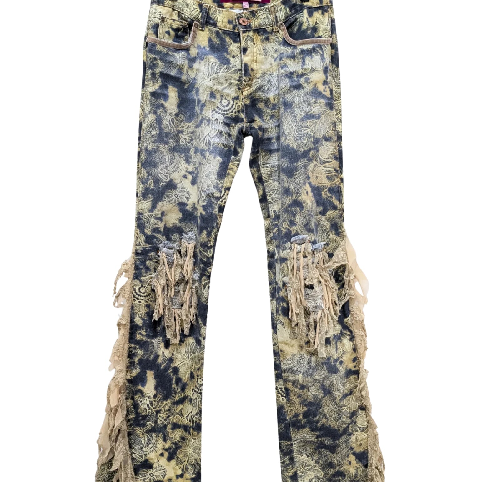 Voyage Passion Cream Denim Lace Fringe Mid RIse Jeans Size 29