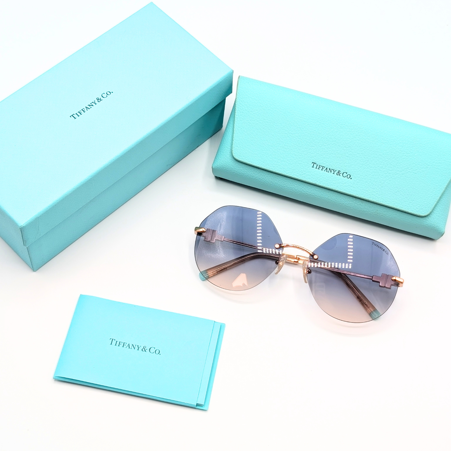 Tiffany & Co Hexagonal Rose Gold Mother of Pearl T Sunglasses TF3037