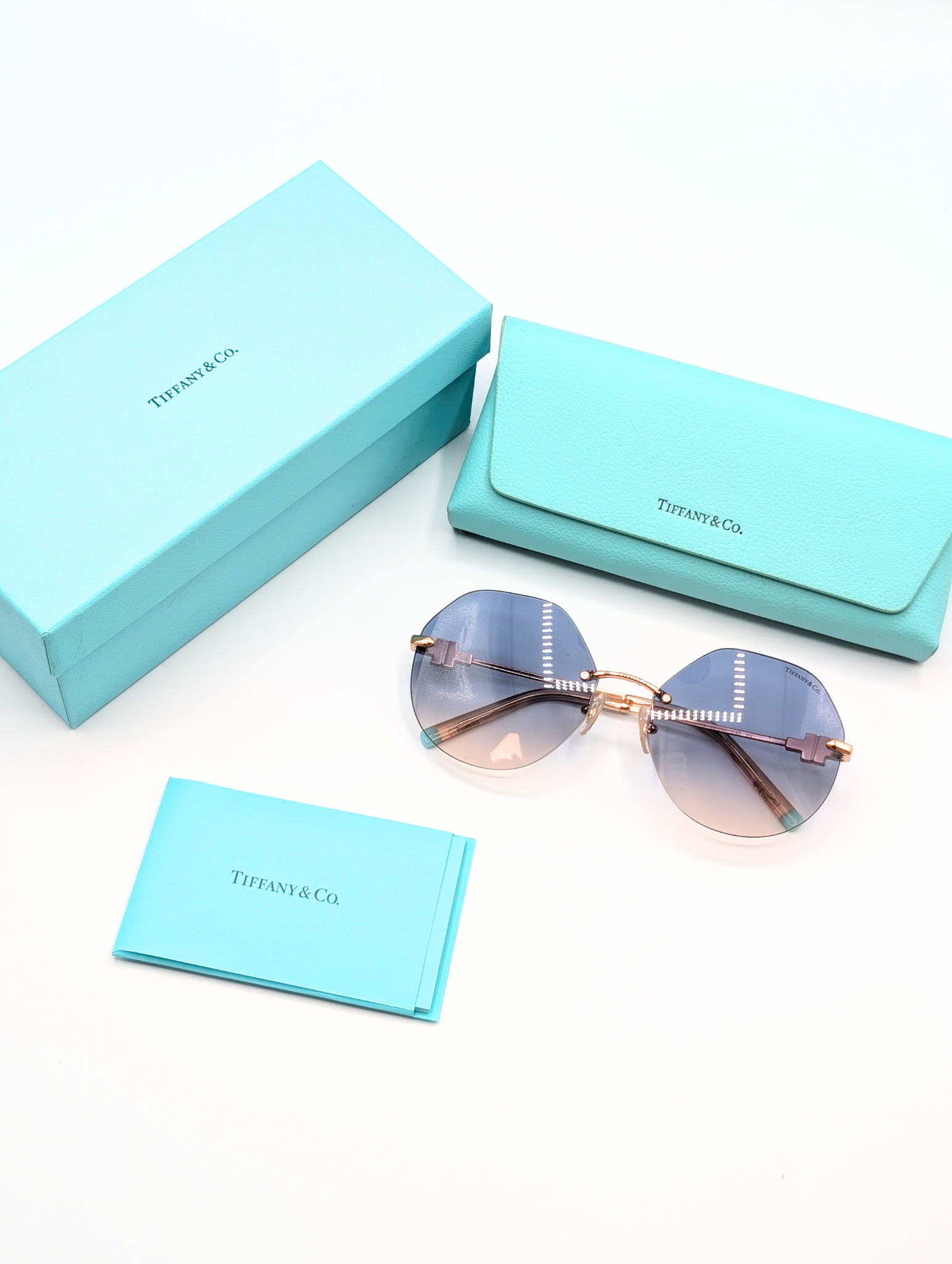 Tiffany & Co Hexagonal Rose Gold Mother of Pearl T Sunglasses TF3037