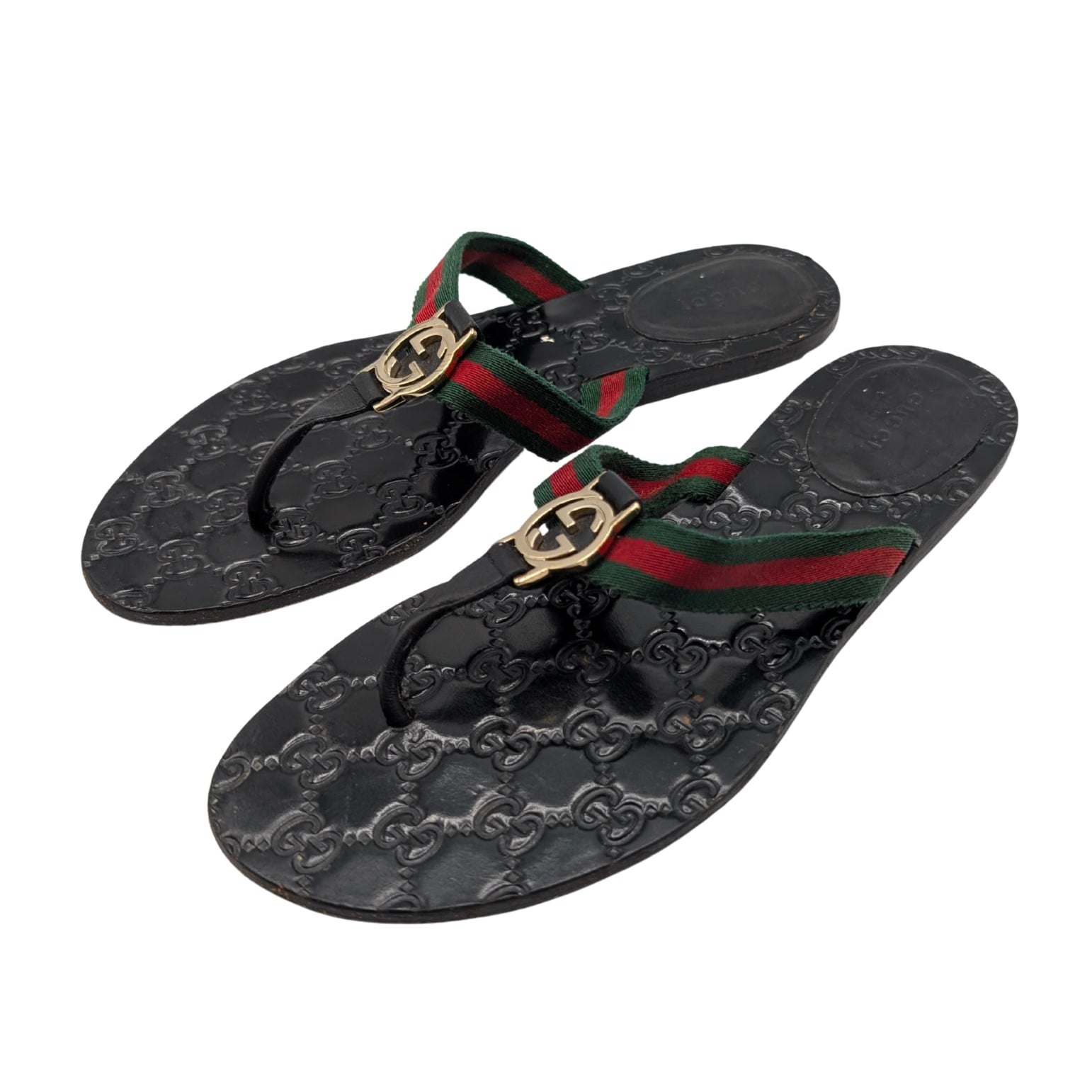 Gucci Kika Black Guccissima Web GG Thong Sandals Size 40