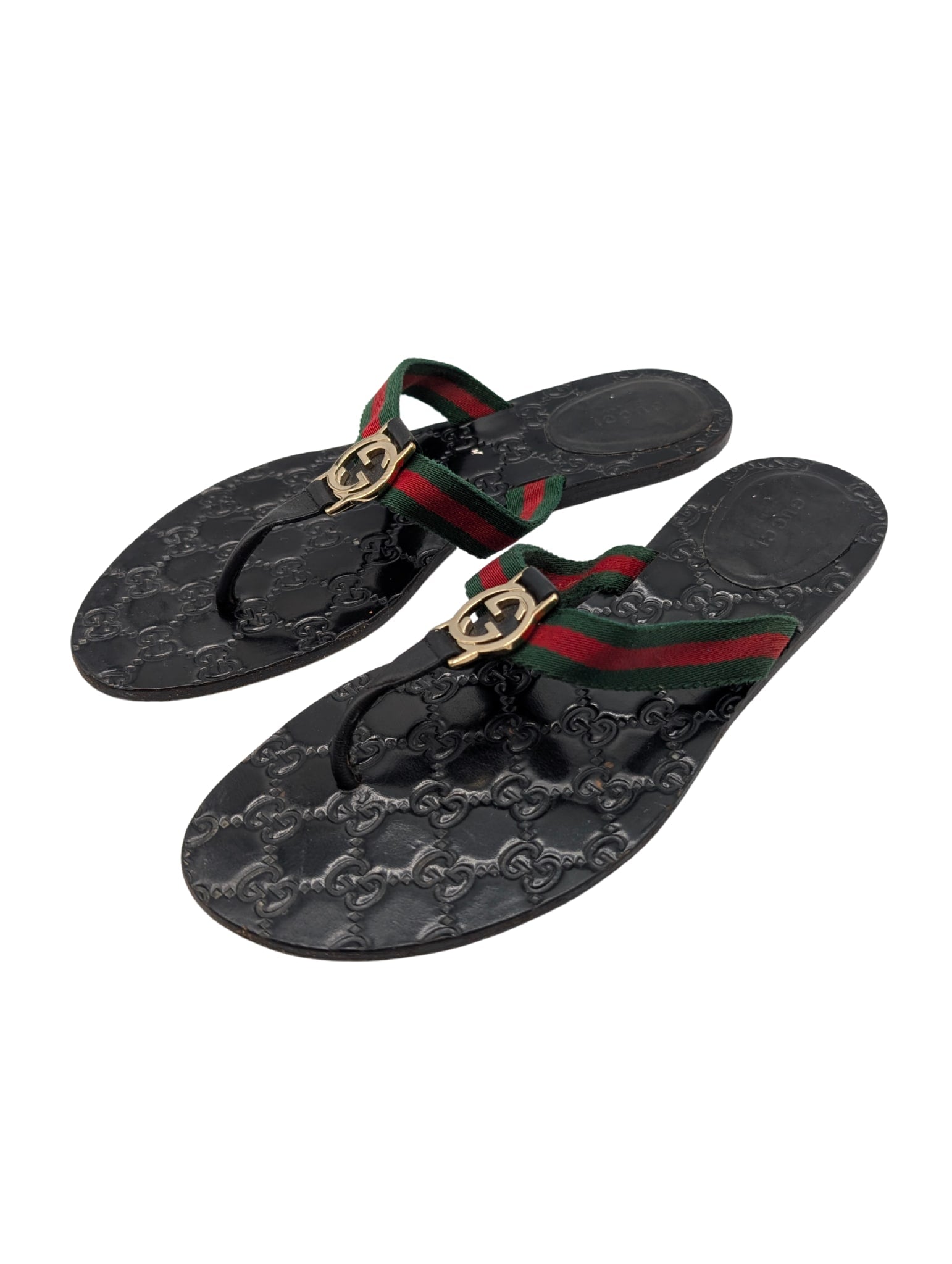 Gucci Kika Black Guccissima Web GG Thong Sandals Size 40