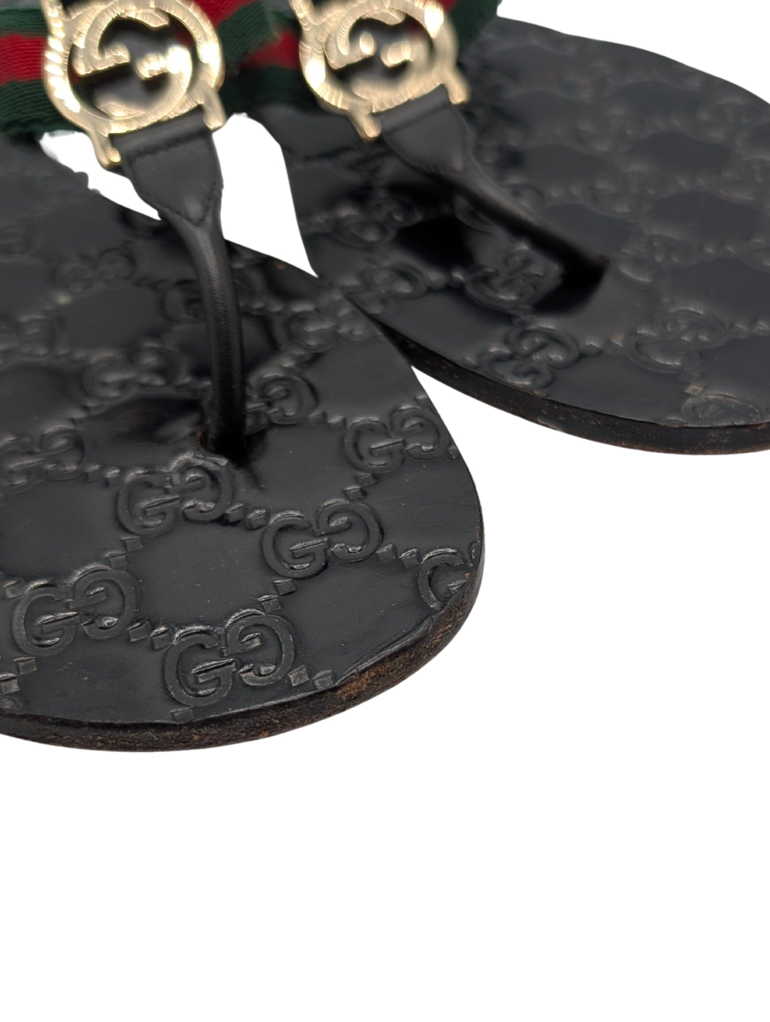 Gucci Kika Black Guccissima Web GG Thong Sandals Size 40