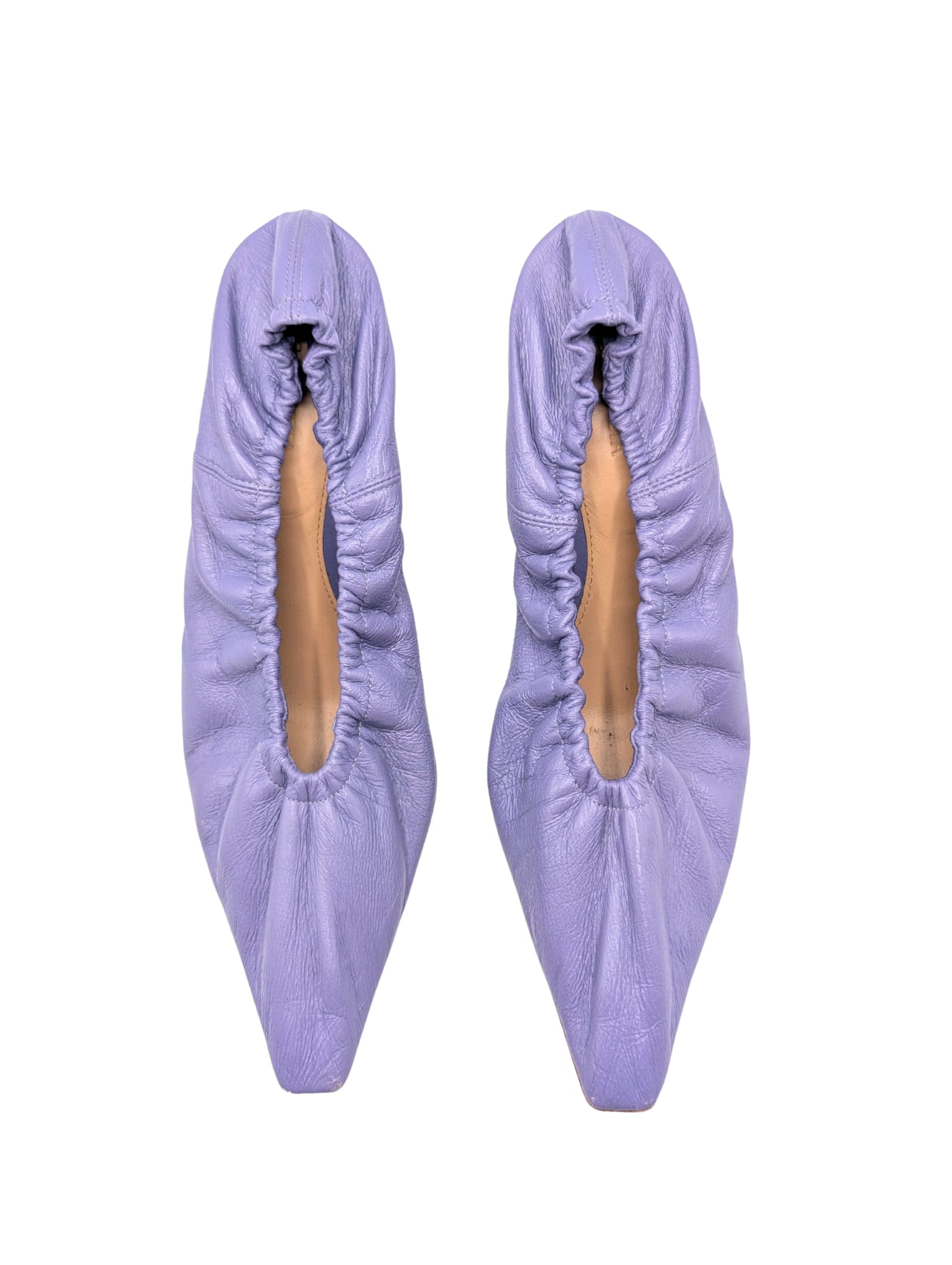 Bottega Veneta Crushed Lilac Leather Plexiglass Glitter Almond Scrunch Pumps Size 39