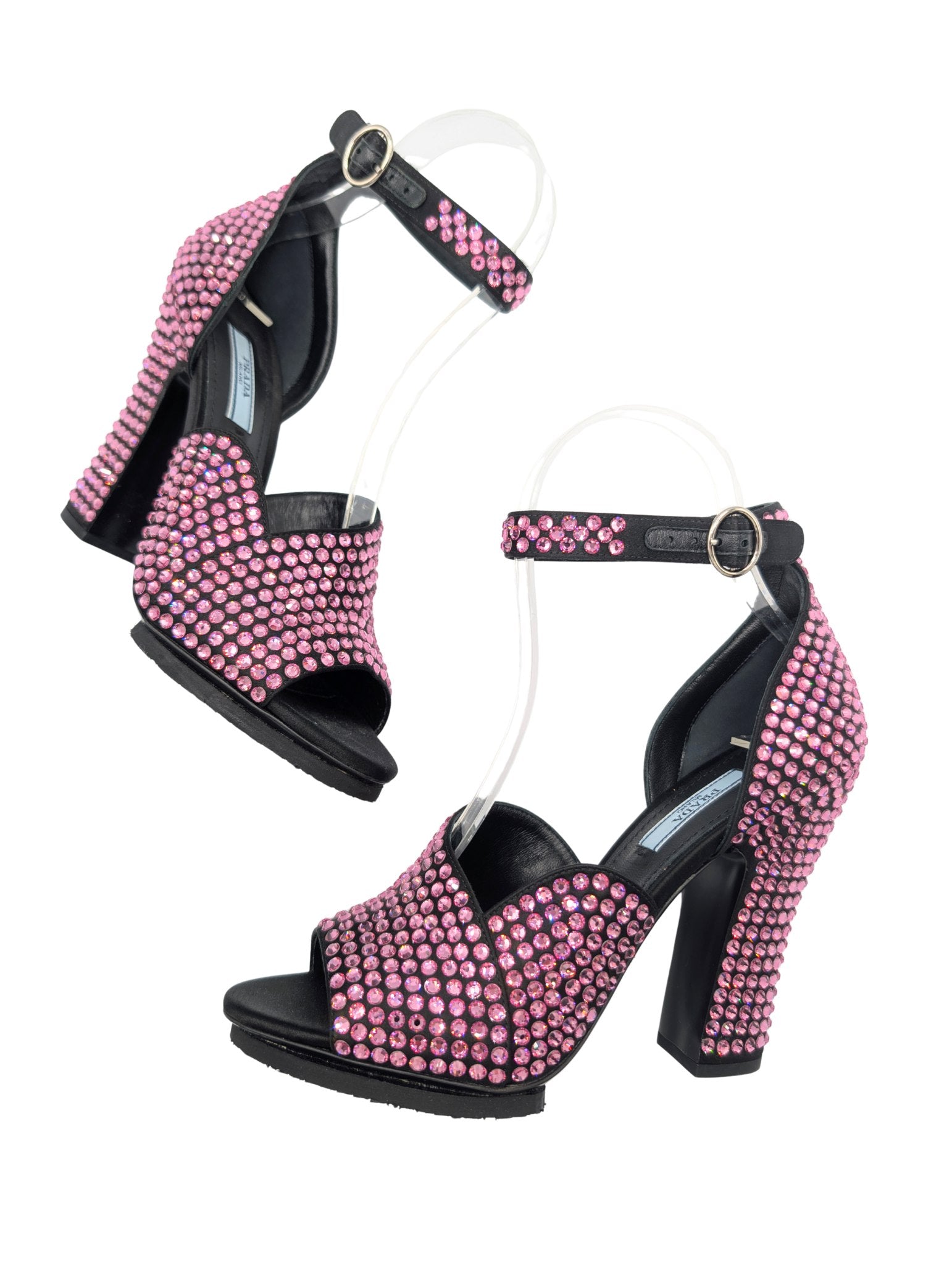 Prada Pink Swarovski Crystal Block Heels Fall 2019 Size 37