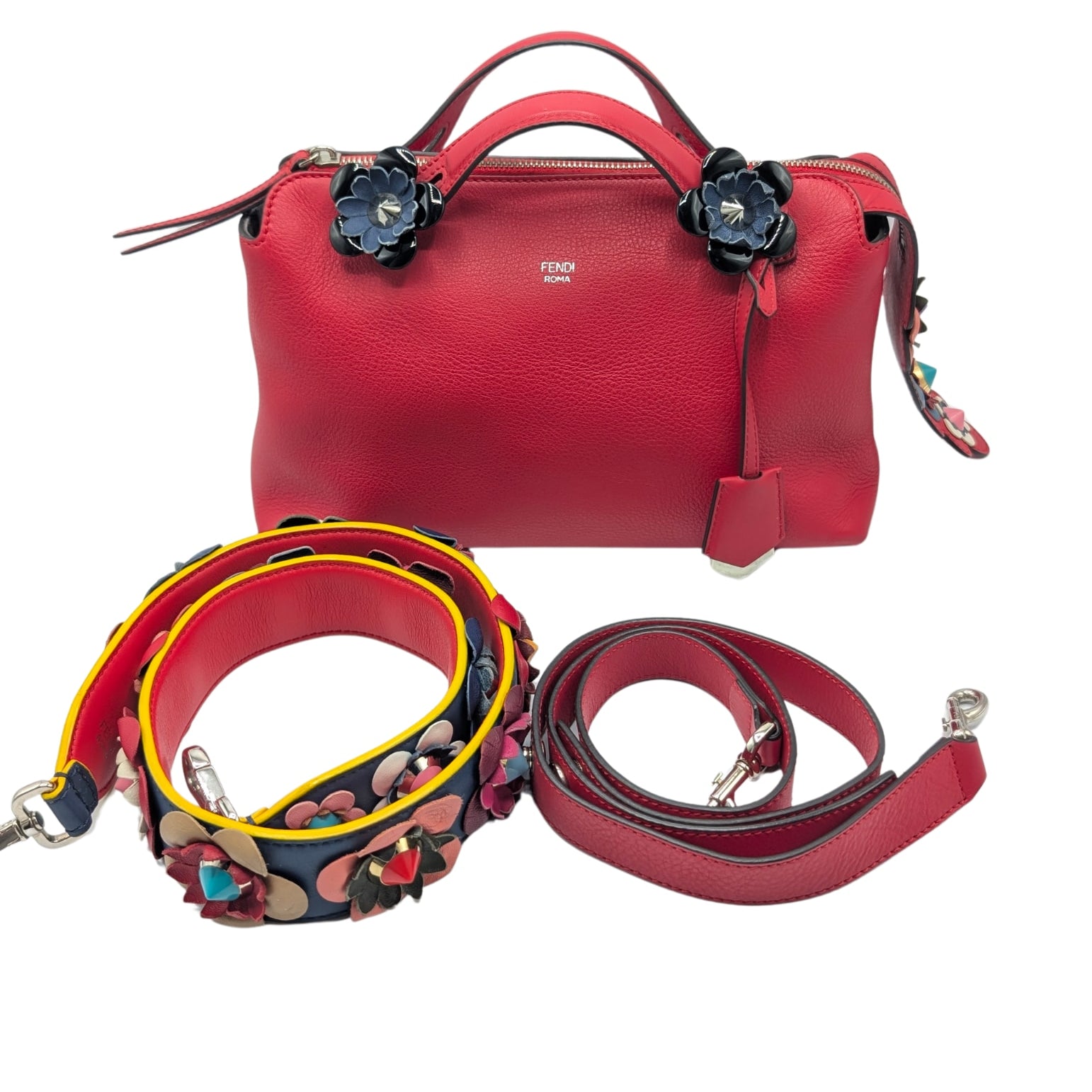 Fendi Red Leather Flowerland By The Way Shoulder Bag