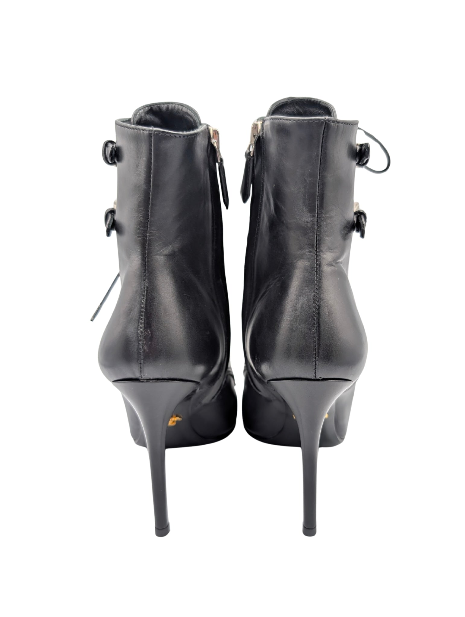 Prada Black Leather Double Buckle Ankle Booties Size