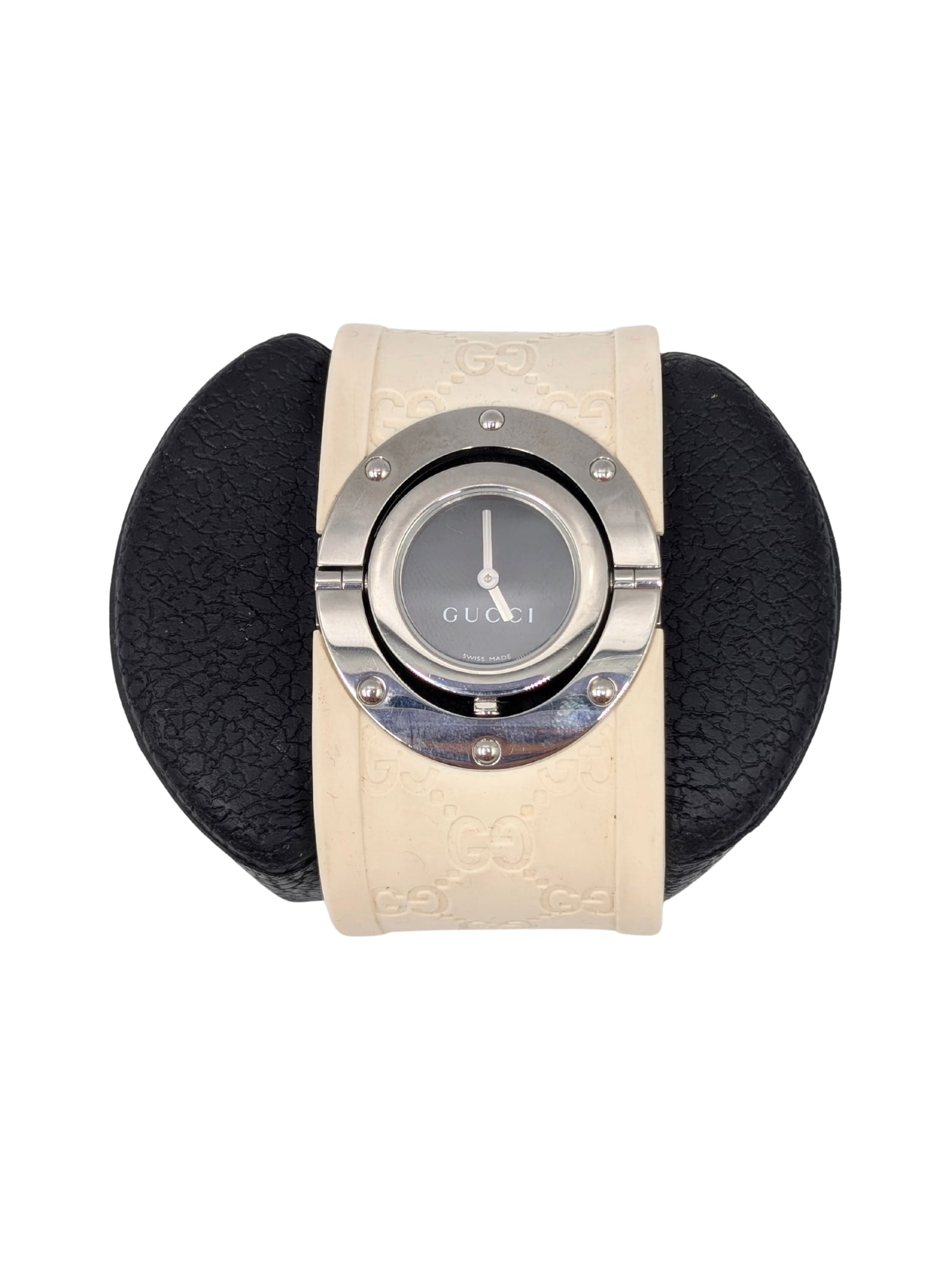 Gucci Cream Monogram GG Rubber Stainless Steel Twirl Watch