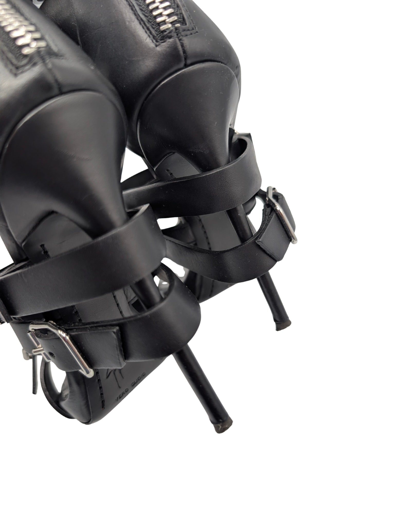 Giuseppe Zanotti Black Leather Coline Buckle Gladiator Heels 110 Size 38