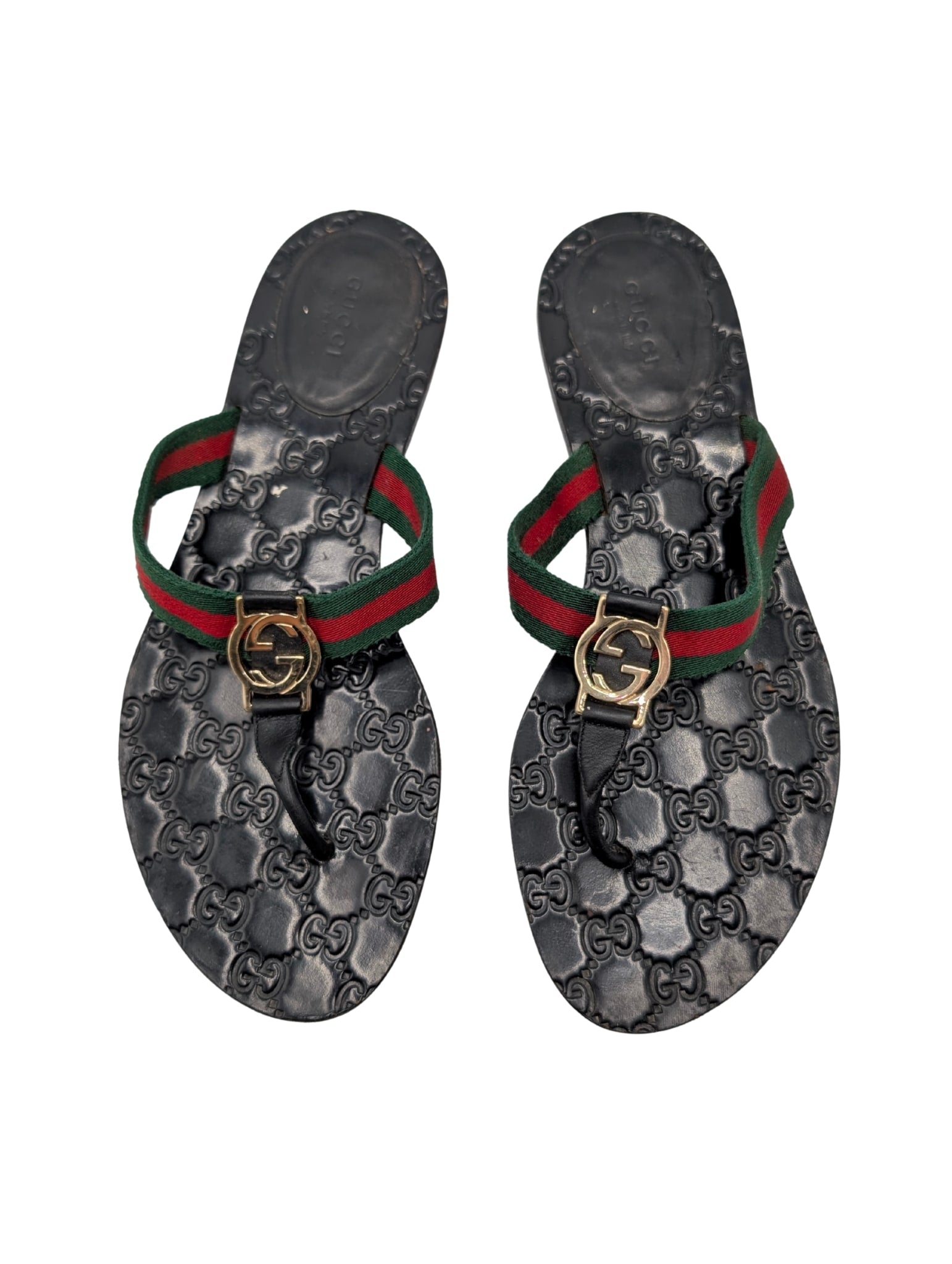 Gucci Kika Black Guccissima Web GG Thong Sandals Size 40