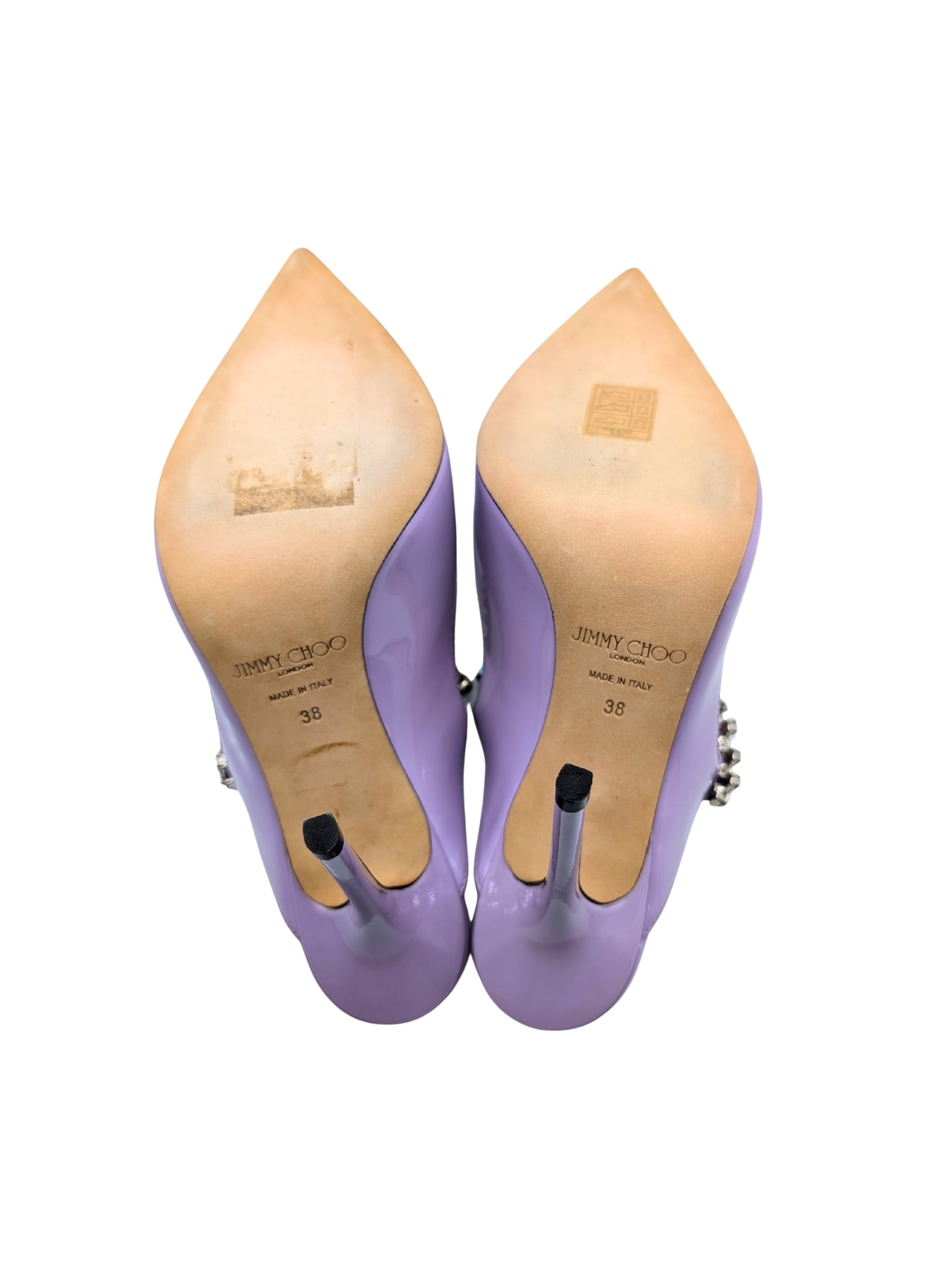 Jimmy Choo Bing 100 Patent Lilac Crystal Pointed Mule Heels Size 38