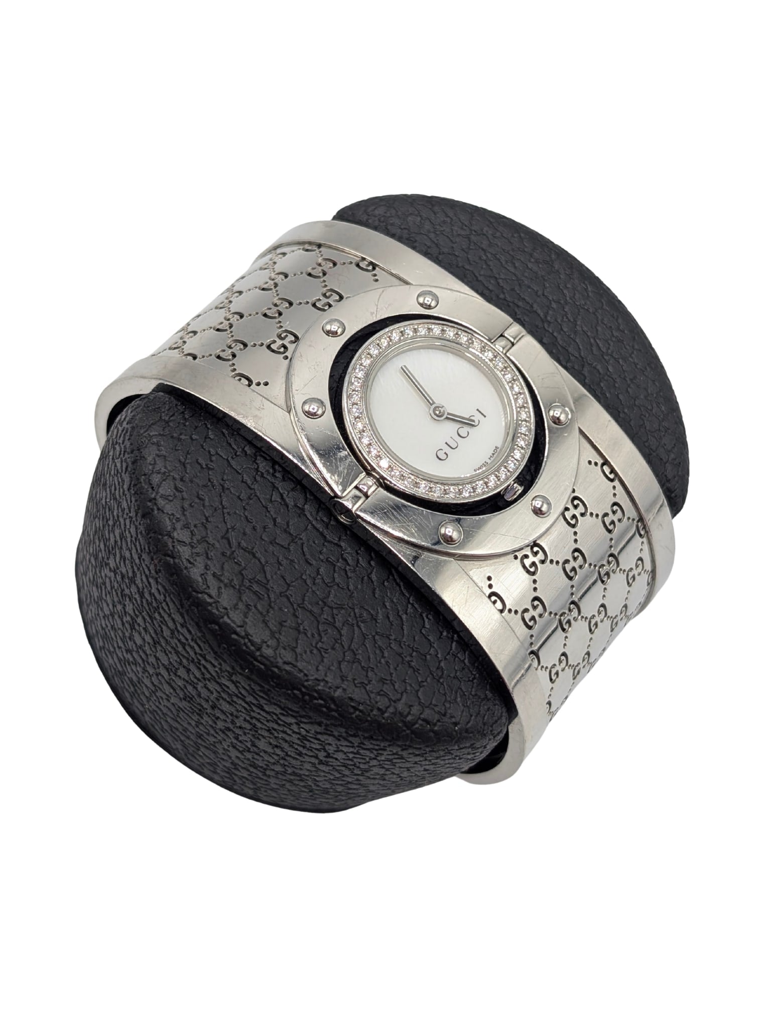 Gucci Monogram GG Stainless Steel Twist Diamond Bezel Watch