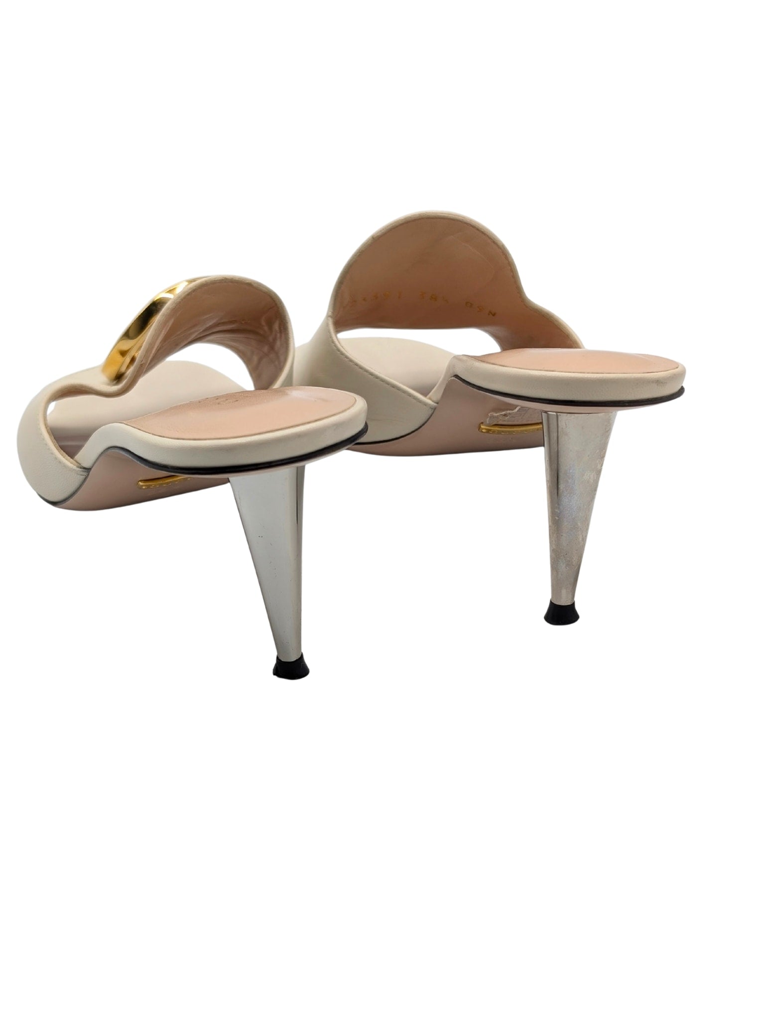 Gucci Cream Leather Blondie GG Mule Heels Size 38.5