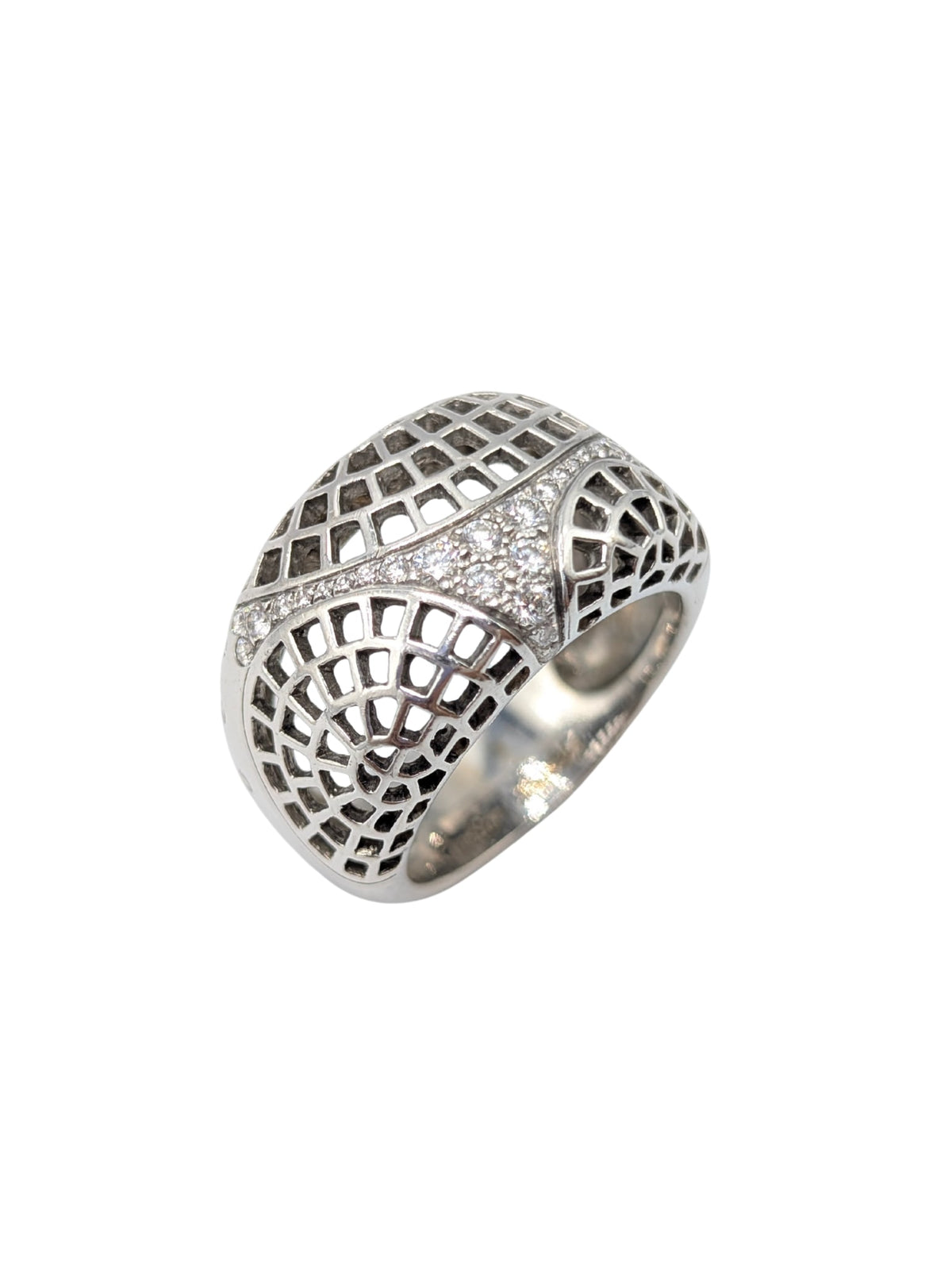 Cartier Nouvelle Vague Paris Diamond 18K White Gold Dome Ring Size 52