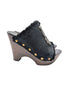 Yves Saint Laurent Black Shearling YSL Studded Platform Wedge Clog Mules Size 37