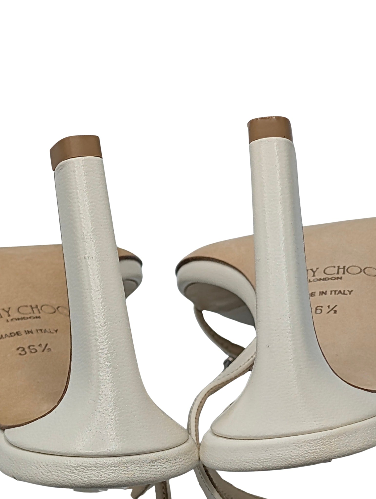 Jimmy Choo Cream Meira Crystal Sandal Heels Size 36.5