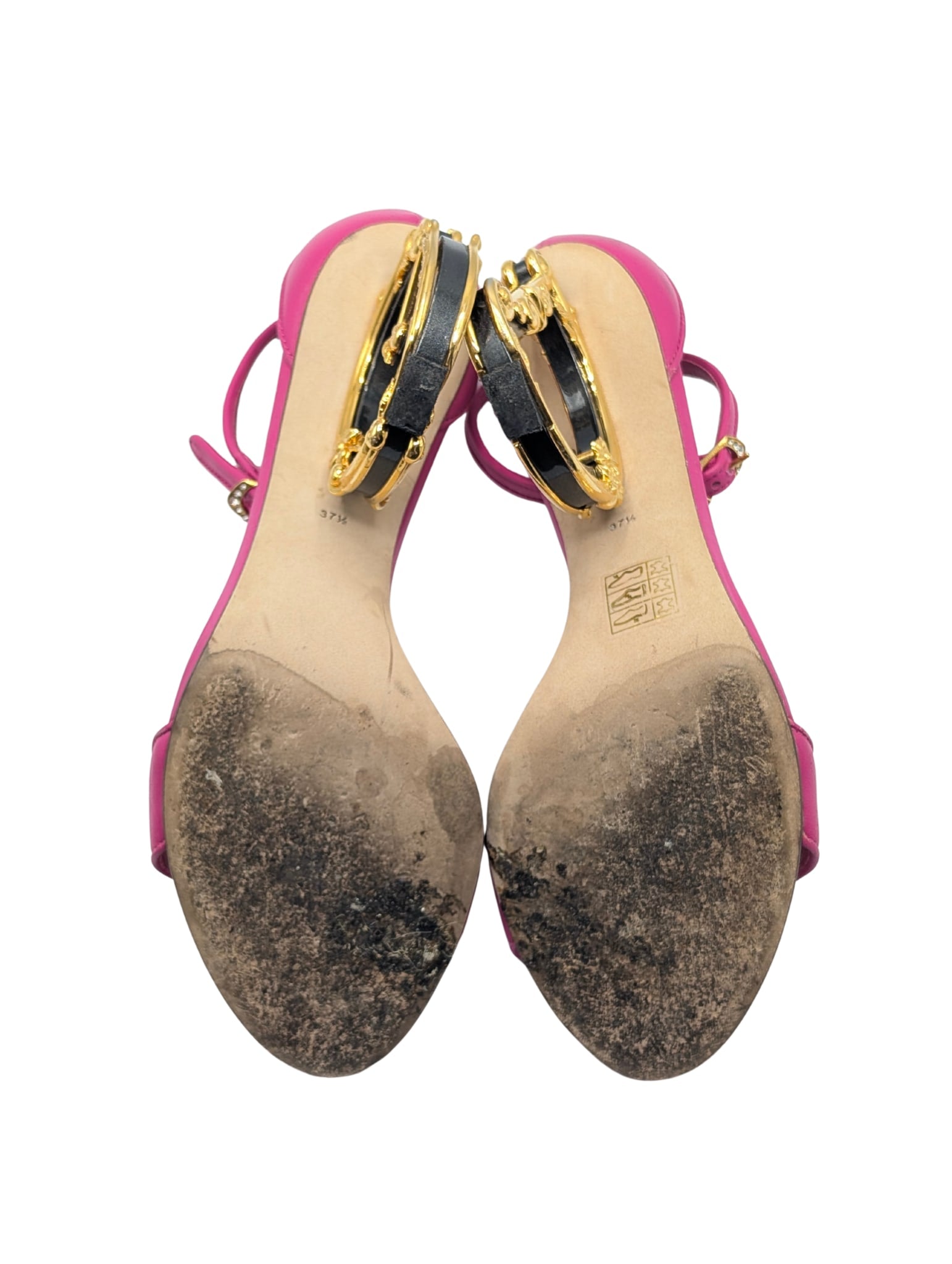 Dolce & Gabbana Baroque DG Fuchsia Leather Sandals Size 37.5