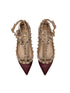 Valentino Garavani Burgundy/Beige Leather Rockstud Caged Ankle Strap Flats Size 37.5