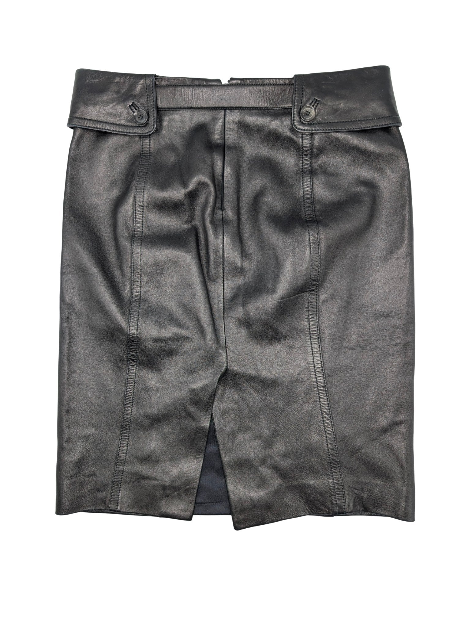 Gucci Black Leather Interlocking GG Belt Knee Length Skirt Size 38