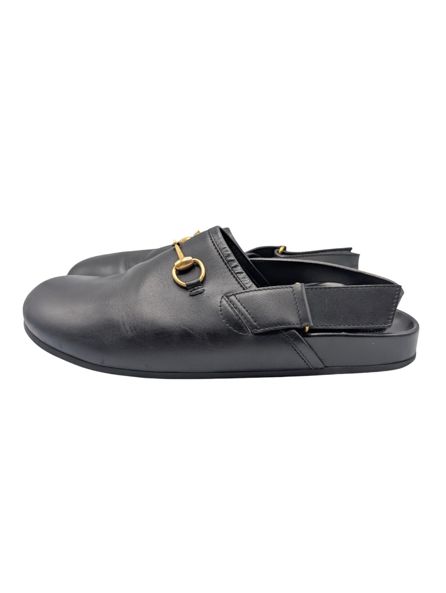 Gucci Black Leather River Horsebit Slingback Mules Men Size 10