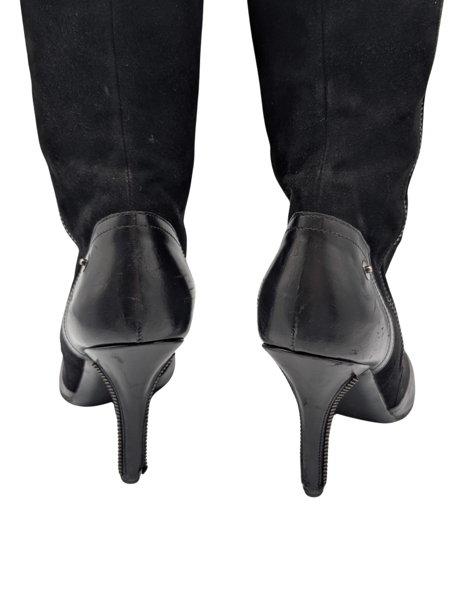 Christian Dior Black Suede Zipper Knee High Boots Y2K Galliano Size 38