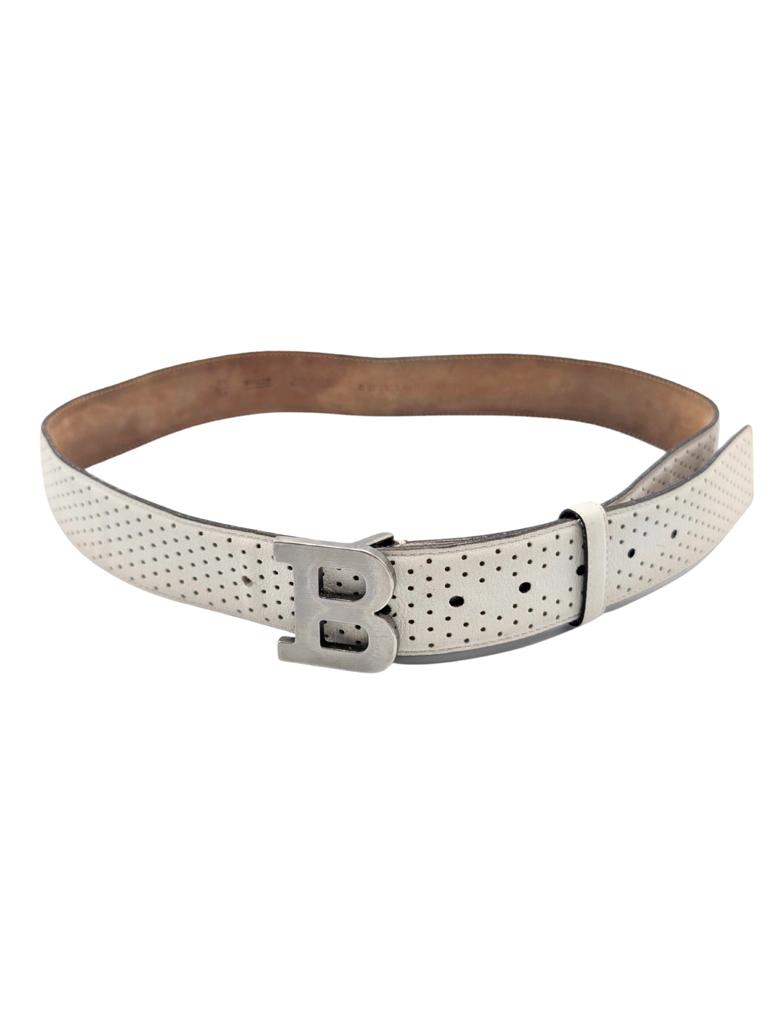 Bally White Perforated Leather B Buckle Belt Men Size 95/38